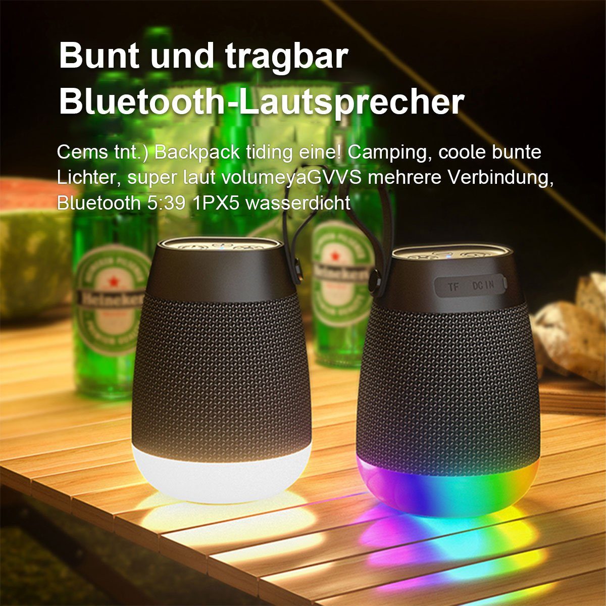 Welikera 5W Drahtlose Lautsprecher mit mAh Nachtlicht,360° Lichtshow,1200 Bluetooth-Lautsprecher
