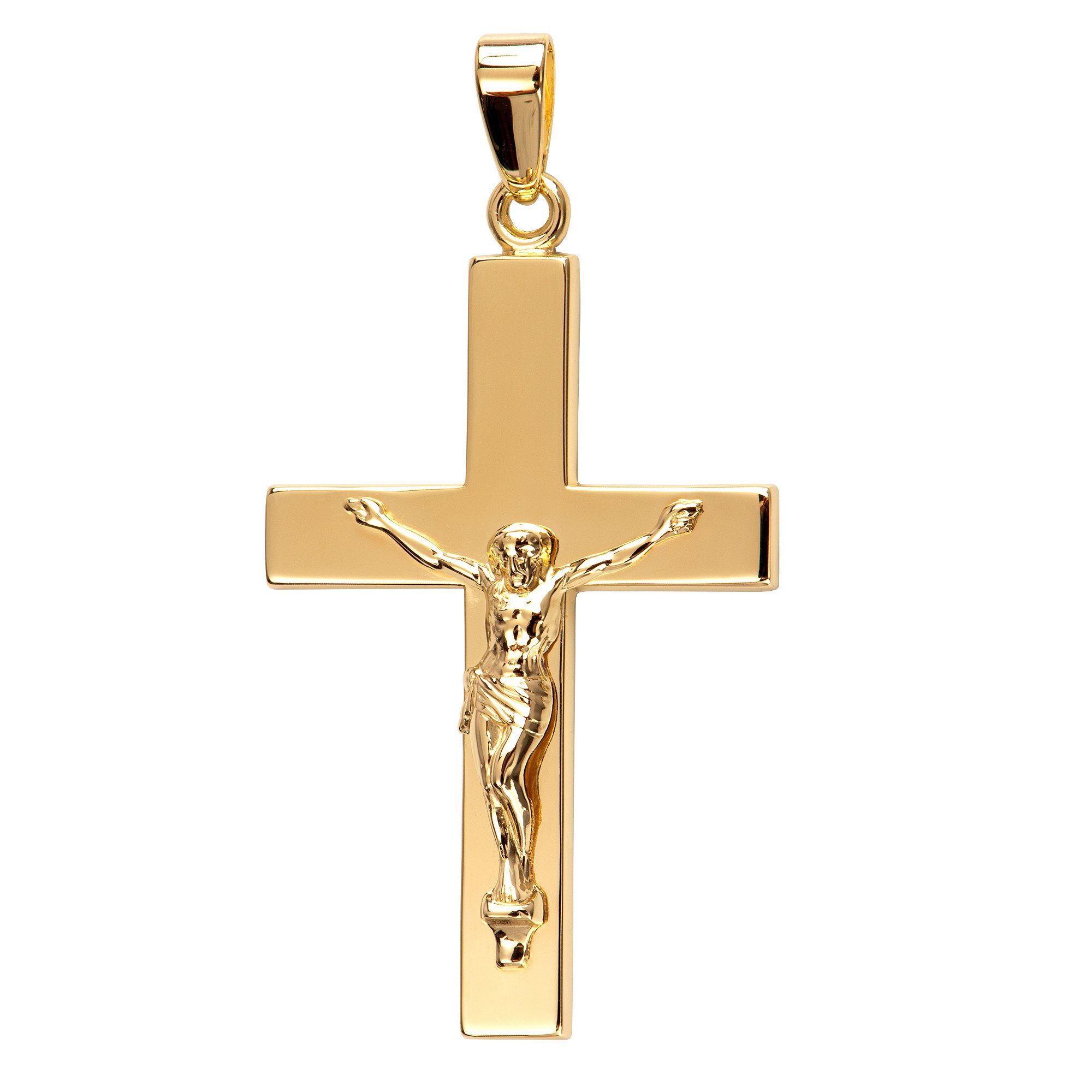 JEVELION Kreuzkette Kruzifix 333 Gold - Made in Germany (Goldkreuz, für Damen und Herren), Mit Kette vergoldet- Länge wählbar 36 - 70 cm oder ohne Kette.