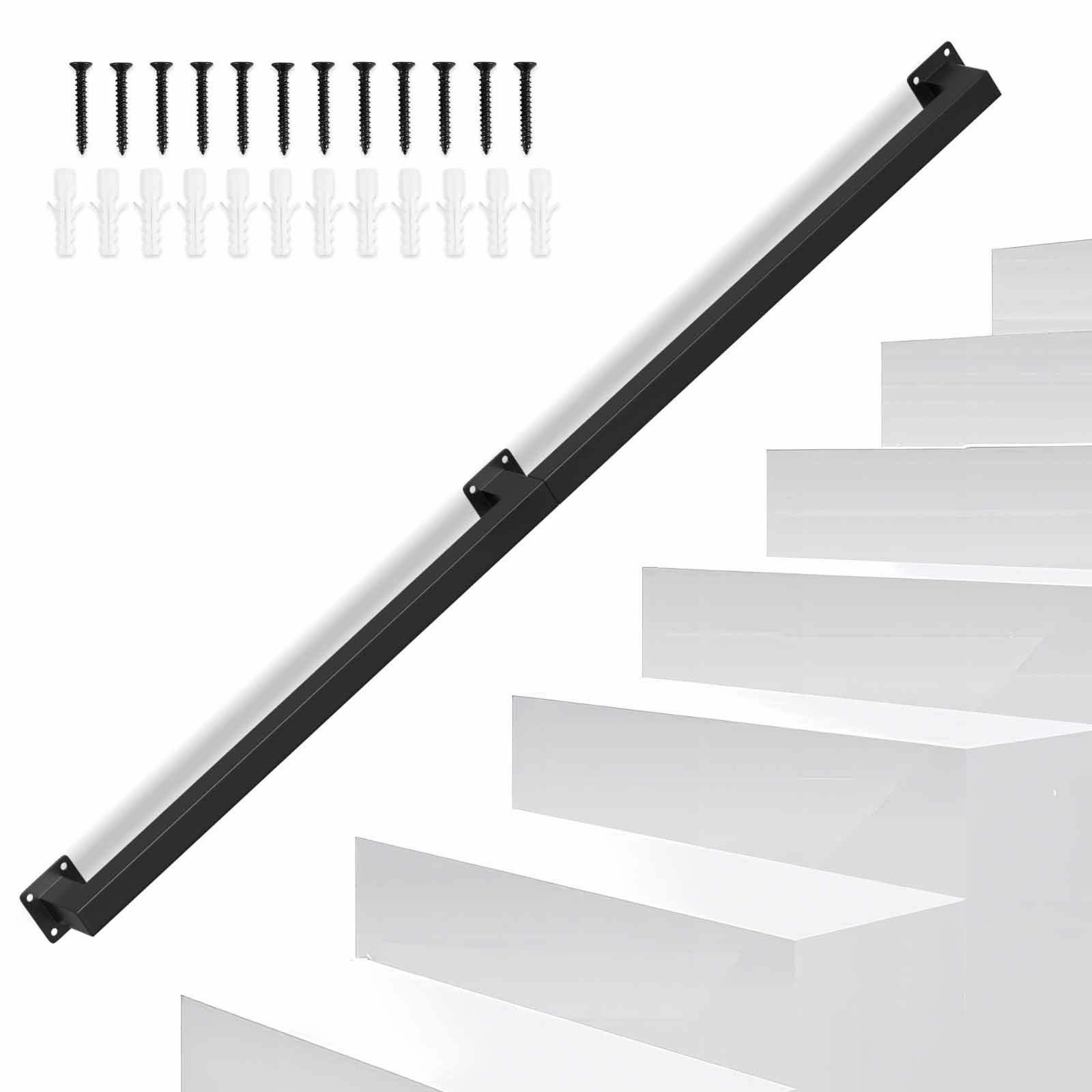Clanmacy Treppengeländer 120 cm Schwarz, aus Eisen, 30 x 30 mm, zweiteilig, für Treppe und Flur