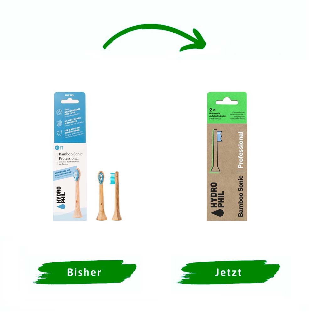 Hydrophil Zahnbürste Bamboo Sonic Professional - Aufsteckbürsten mittel 2Stk.