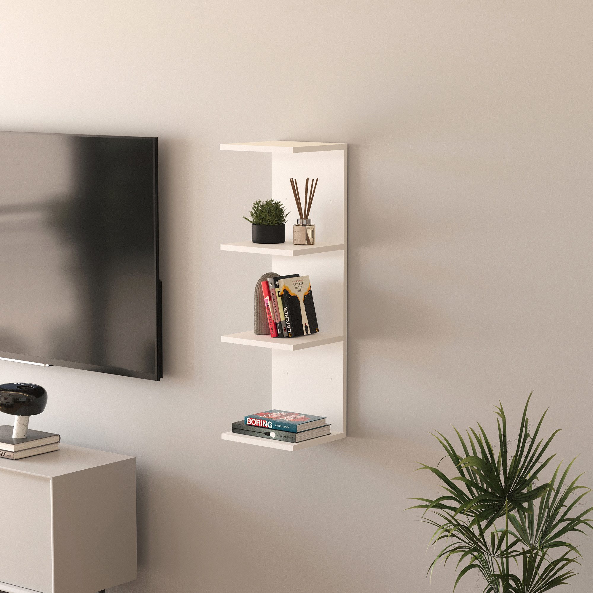 en.casa Wandregal, »Surahammar« 95 x 30 x 28 cm mit 4 Ablagen Weiß günstig online kaufen