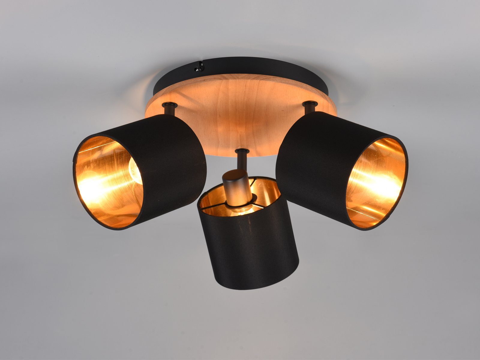 Reality Leuchten LED Deckenstrahler, Extern dimmbar über Hausinstallation, LED wechselbar, innen, Holz-lampe Decke über-n Esstisch & im Treppenhaus golden, Ø25cm