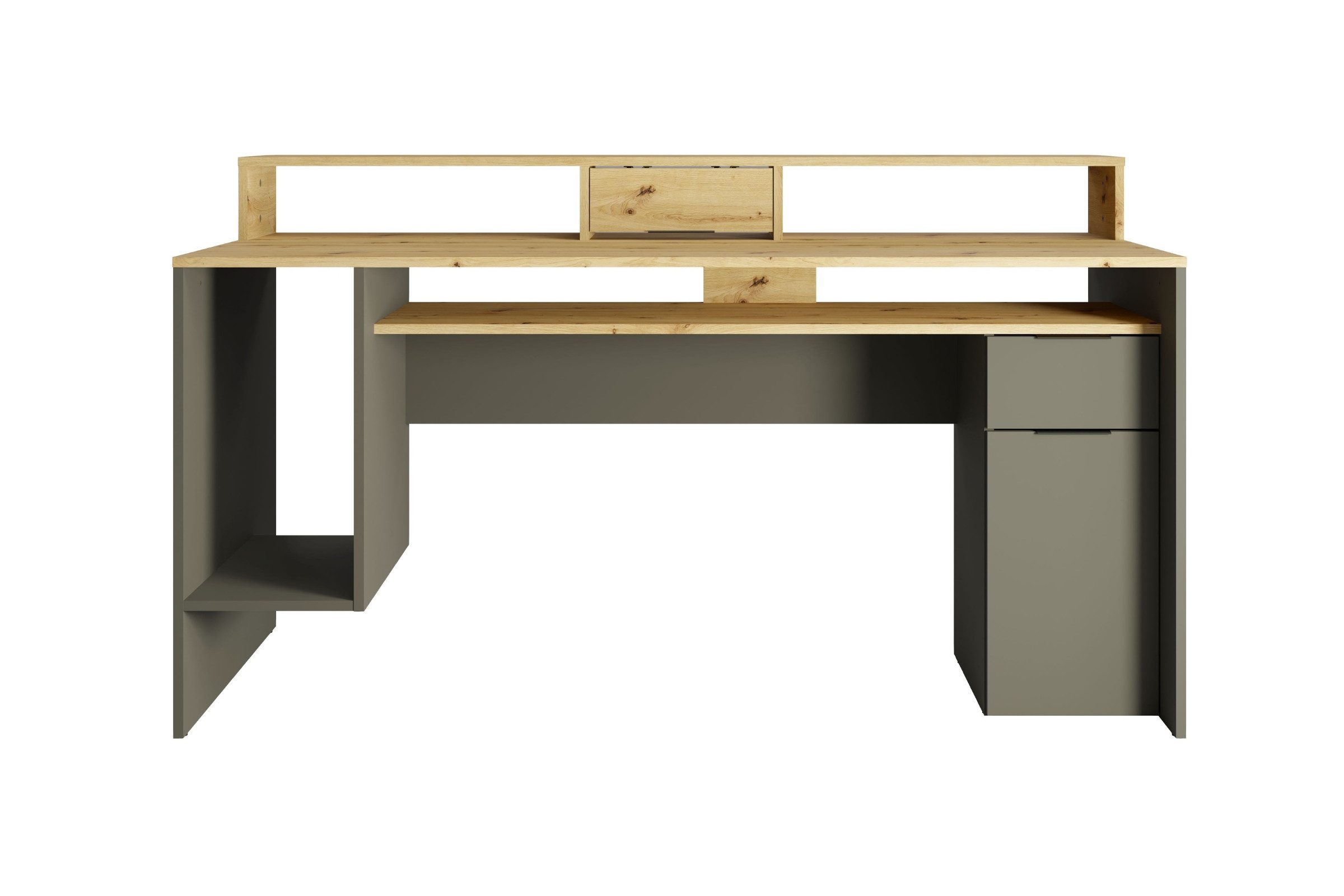 Deine Möbel 24 Gamingtisch ROX 160 cm – Schreibtisch für Gaming & Homeoffice (Set, 1-St., Große Arbeitsfläche für mehrere Monitore, PC und Gaming-Equipment), mit Stauraum, Graphit / Artisan Eiche