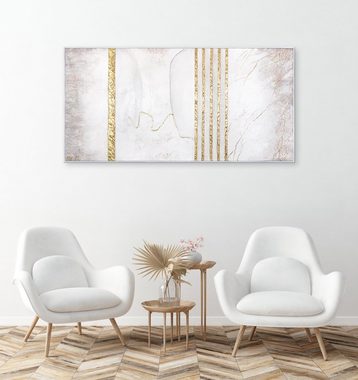 YS-Art Gemälde Goldener Marmor, Strukturiertes auf Leinwand Bild Handgemalt Abstrakt Weiß mit Rahmen