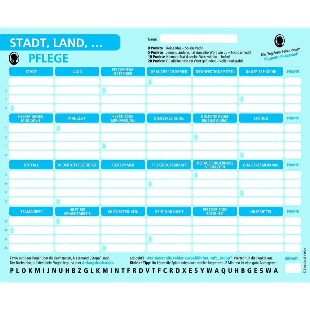 Spiel Stadt, Land, Pflege