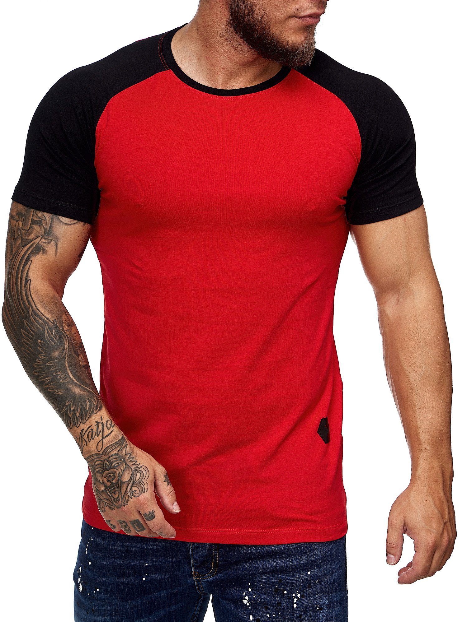 OneRedox T-Shirt 2031ST (Shirt Polo Kurzarmshirt Tee, 1-tlg) Fitness Freizeit Casual Rot Schwarz