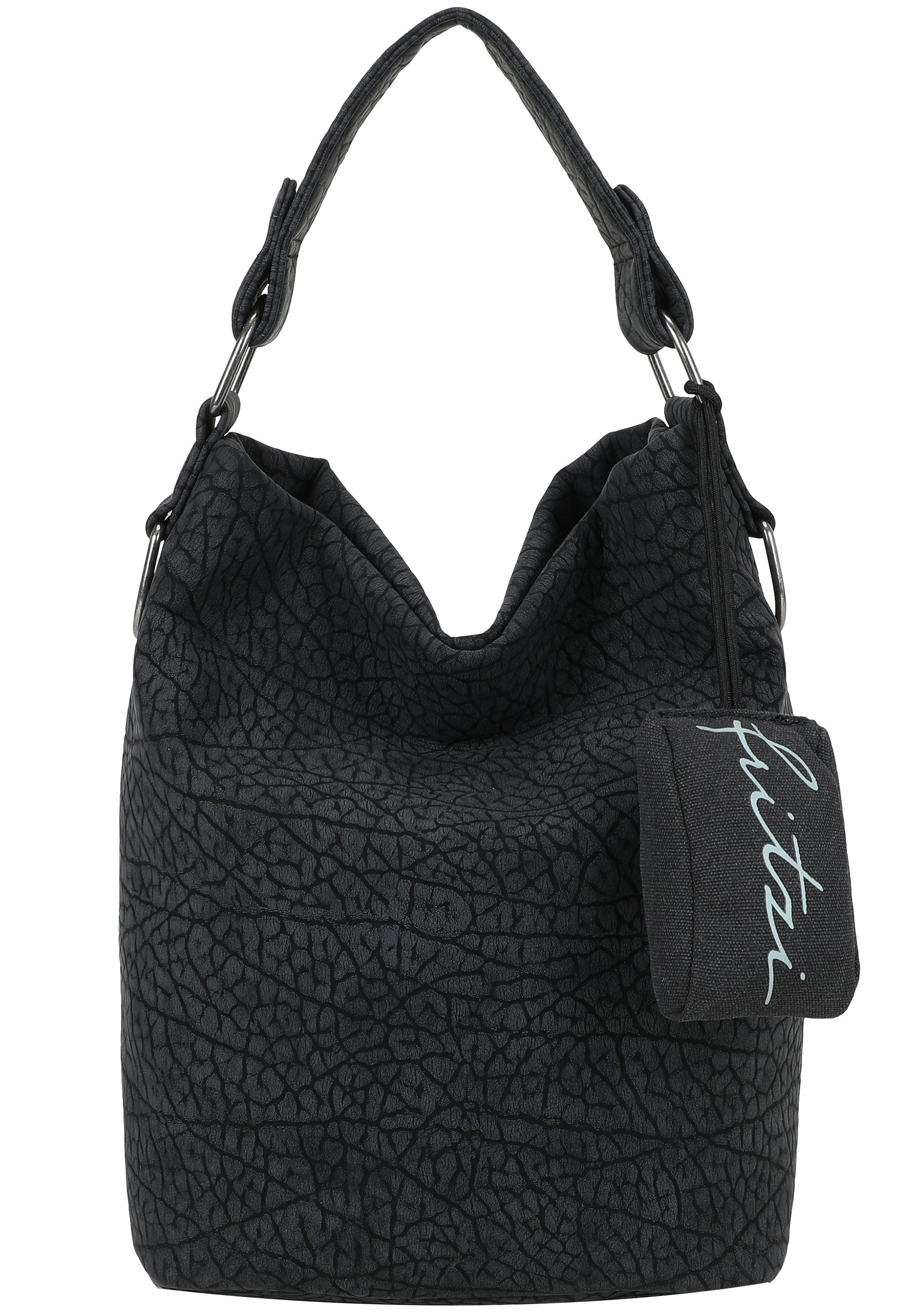 Fritzi aus Preußen Schultertasche Ella Hobo, mit tollem Anhänger und kerniger Materialstruktur