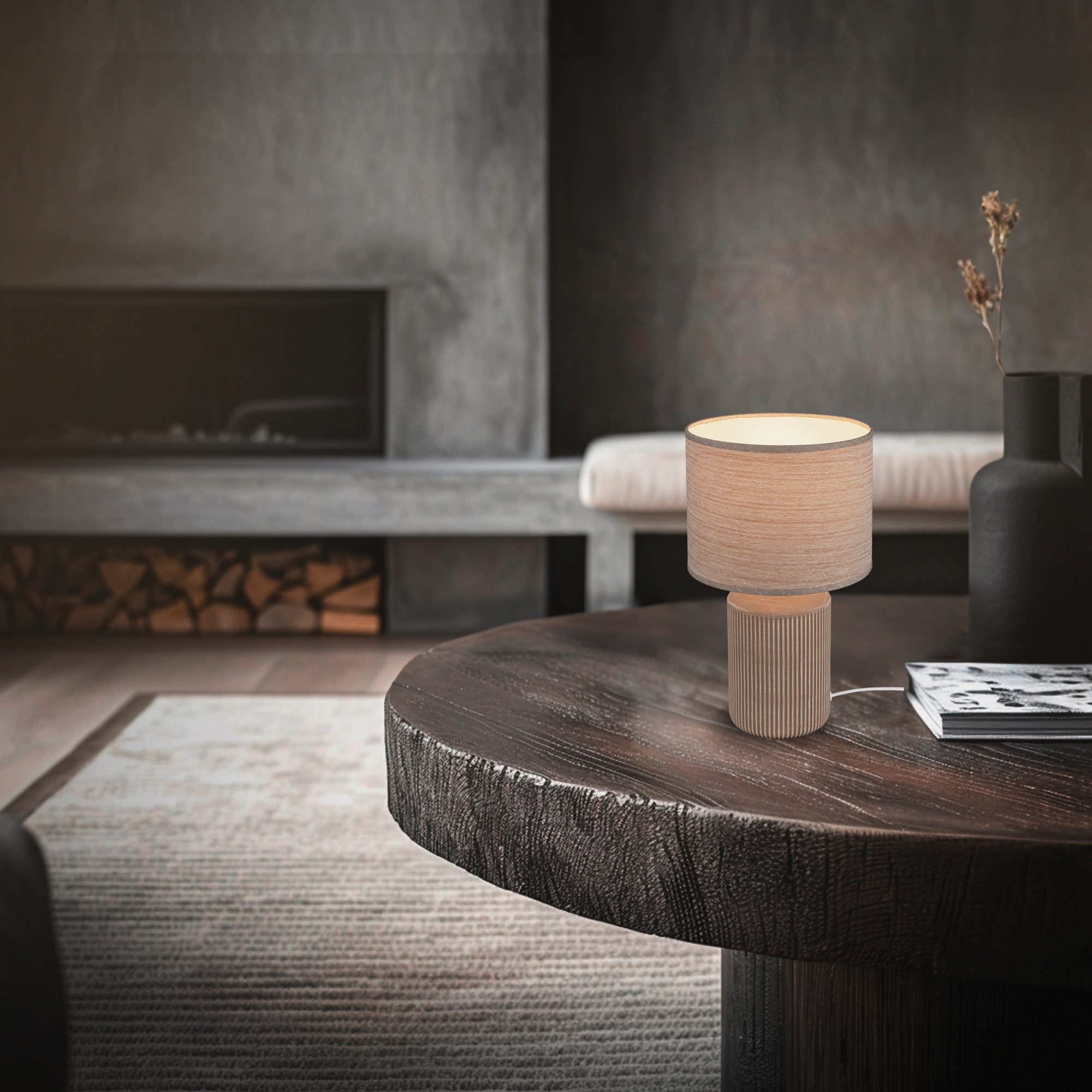 Briloner Leuchten Tischleuchte LED Tischlampe Kommode Wohnzimmer Keramik E27, ohne Leuchtmittel, 2700K - Extra - Warmweiß, Tischlampe 22 x 37,5 cm Braun max. 10W Schlafzimmer Wohnzimmer