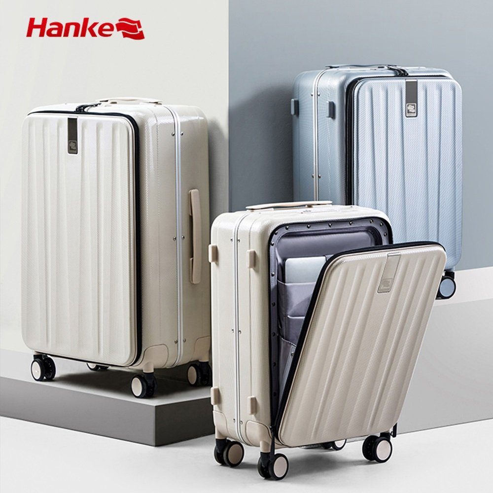 Hanke Hartschalen-Trolley Handgepäckkoffer mit TSA rot Polycarbonat, Premium Laptopfach