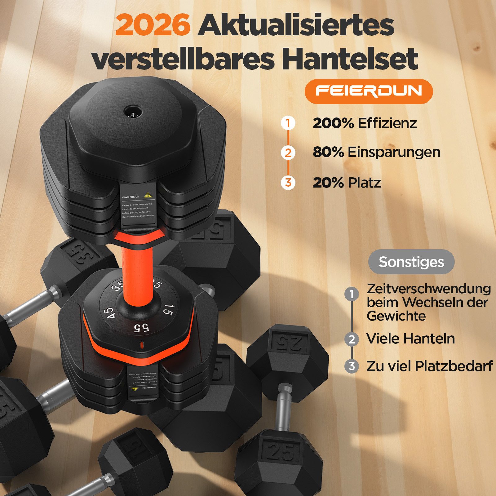 FEIERDUN Hantel Verstellbare Hanteln Set 21.8/30.8/39.9kg, 4-in-1 Multifunktion, Heimgym für Männer/Frauen