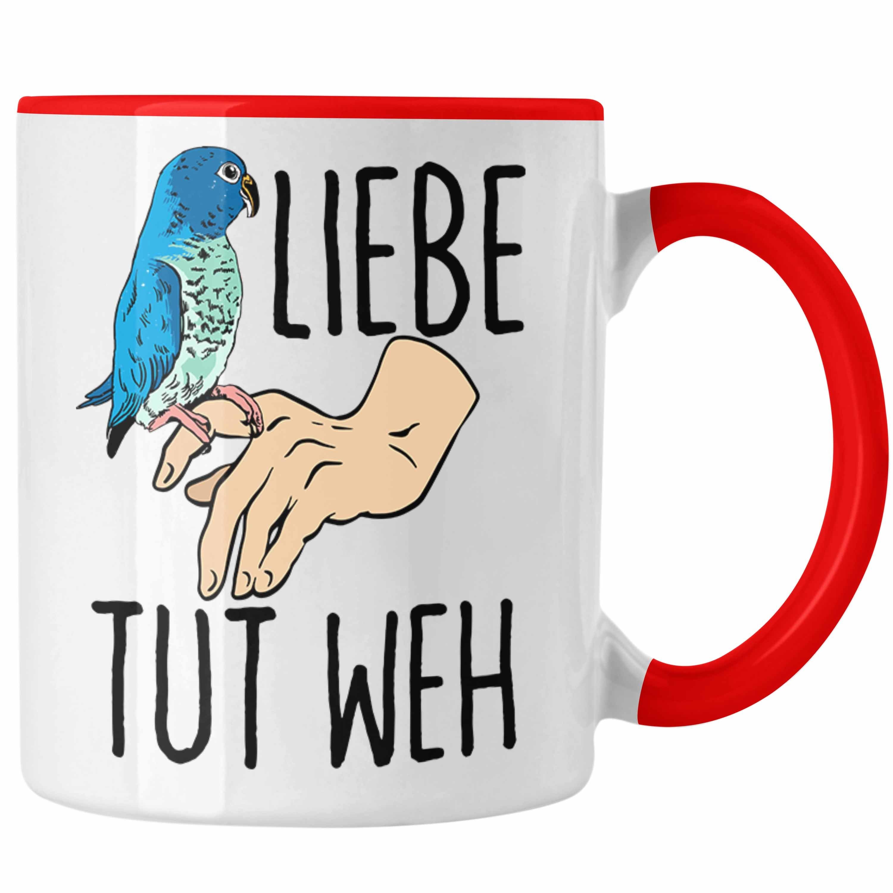 Trendation Tasse Lustige Wellensittich-Tasse Geschenk für Wellensittich-Besitzer Liebe Rot