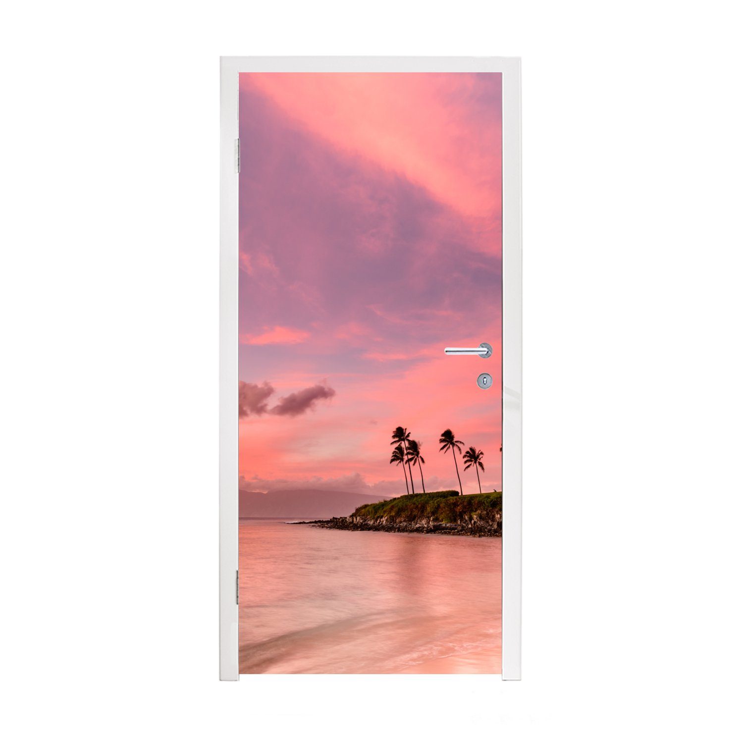 MuchoWow Türtapete Himmel - Strand - Rosa, Matt, bedruckt, (1 St), Fototapete für Tür, Türaufkleber, 75x205 cm