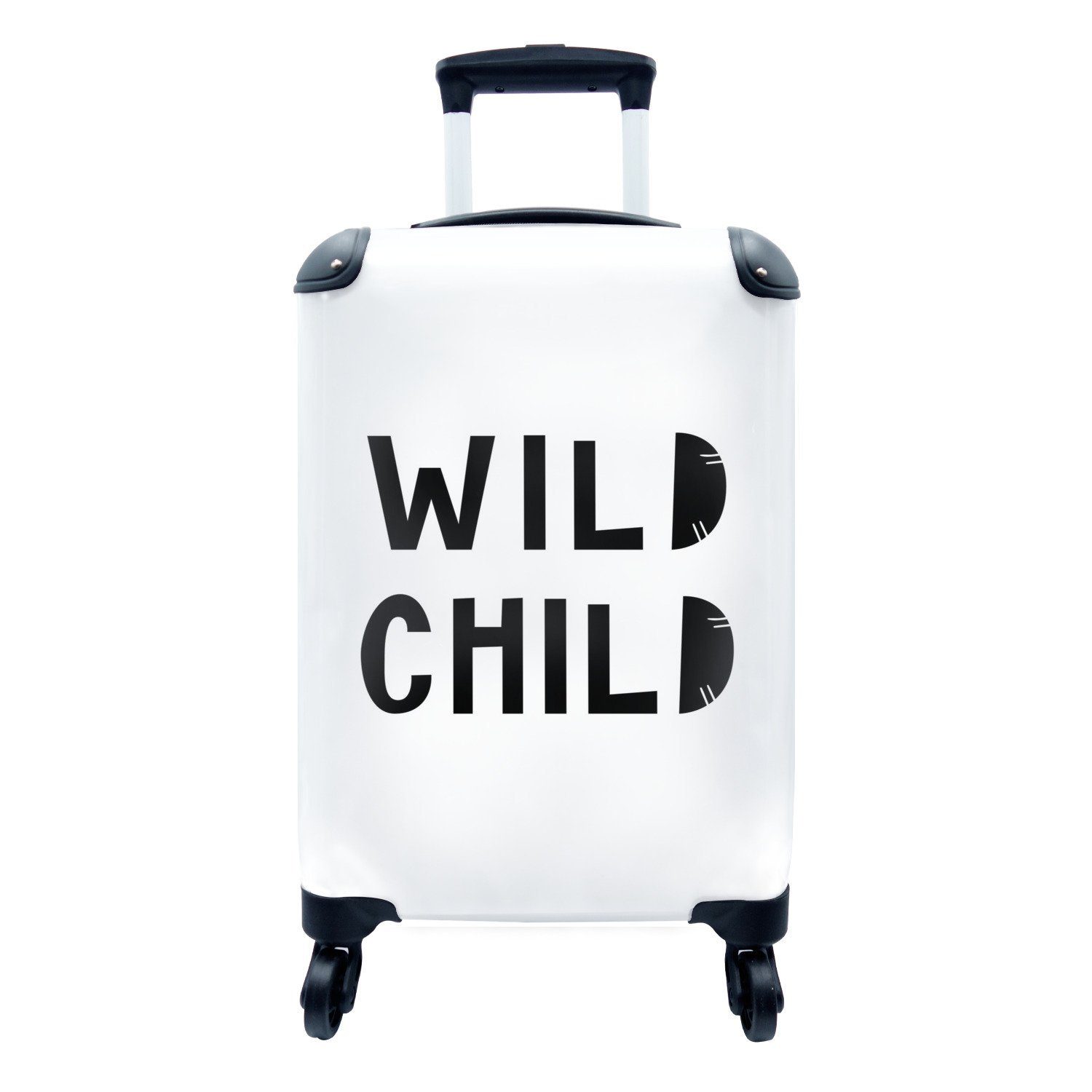 MuchoWow Handgepäckkoffer Kinderillustration mit dem Zitat "Wildes Kind" auf weißem Hintergrund, 4 Rollen, Reisetasche mit rollen, Handgepäck für Ferien, Trolley, Reisekoffer