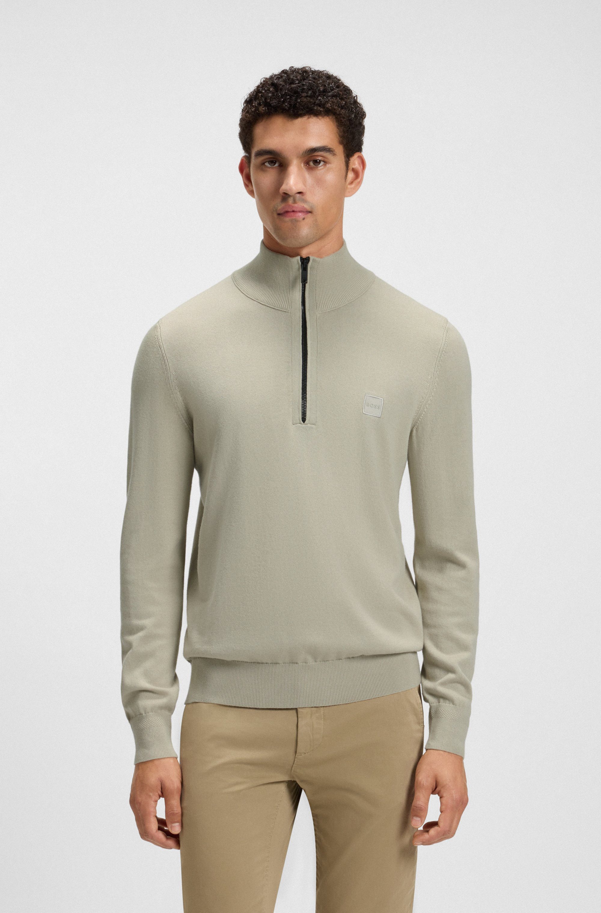 BOSS ORANGE Rollkragenpullover Kanobix Half Zip Cotton Cashmere Regular fit, Stehkragen mit Reißverschluss, Ton-in-Ton Logo