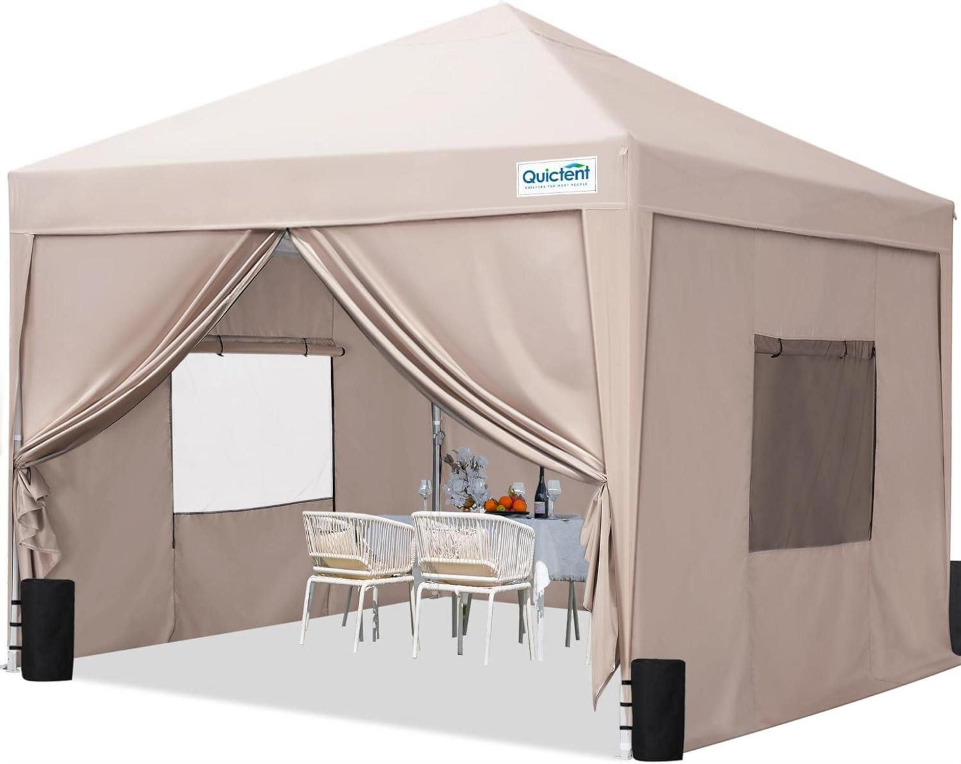 Faltpavillon Pavillon 3x3 mit 4 Seitenteilen Wasserdicht Stabil Winterfest Beige
