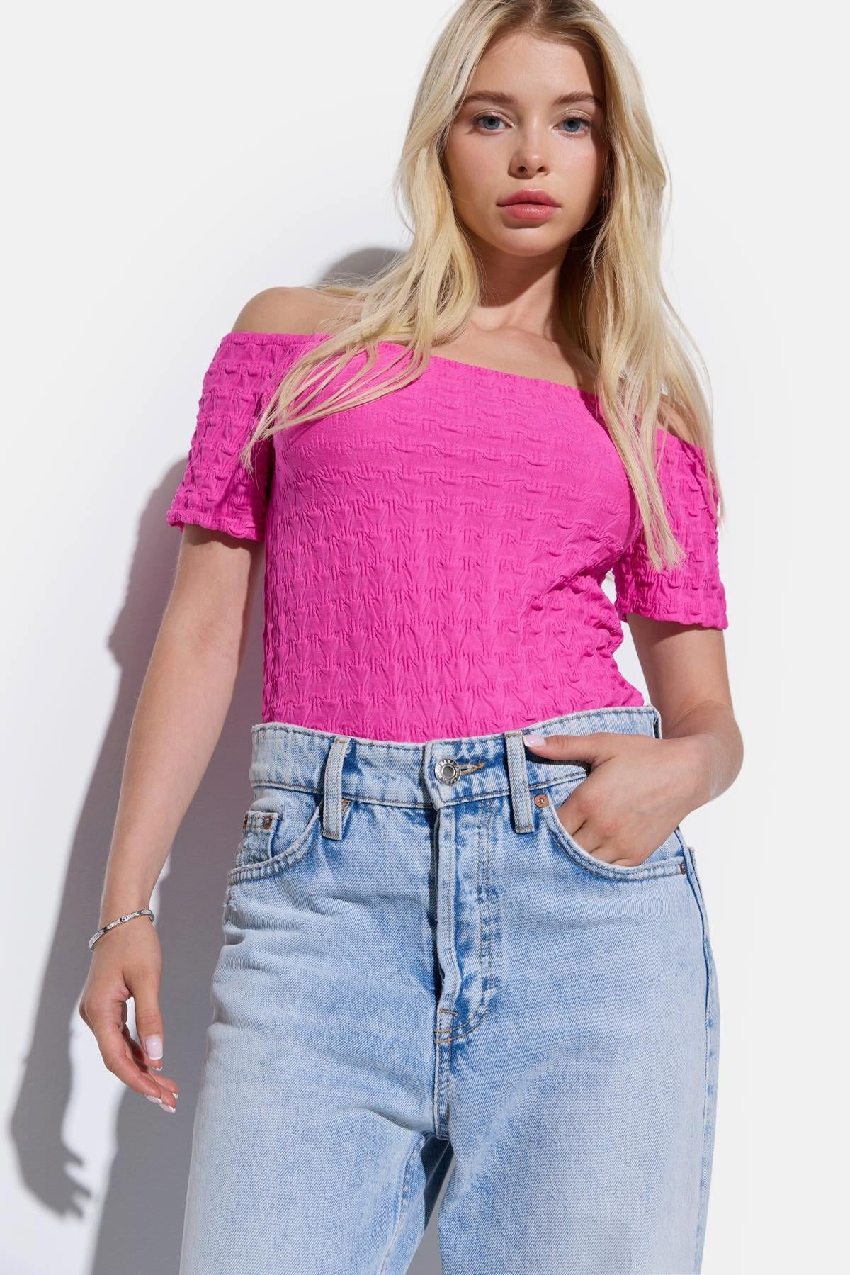 Blusentop schulterfreie Bluse aus Crêpe-Stoff