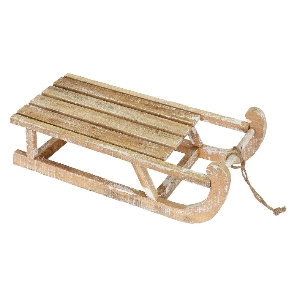 ECD Germany Weihnachtsfigur Dekoschlitten Retro Rodel Holzschlitten Weihnachtsdekofigur Winterdeko, Holz 50,5x13,5x23,5cm Braun Natur LED mit Batterien