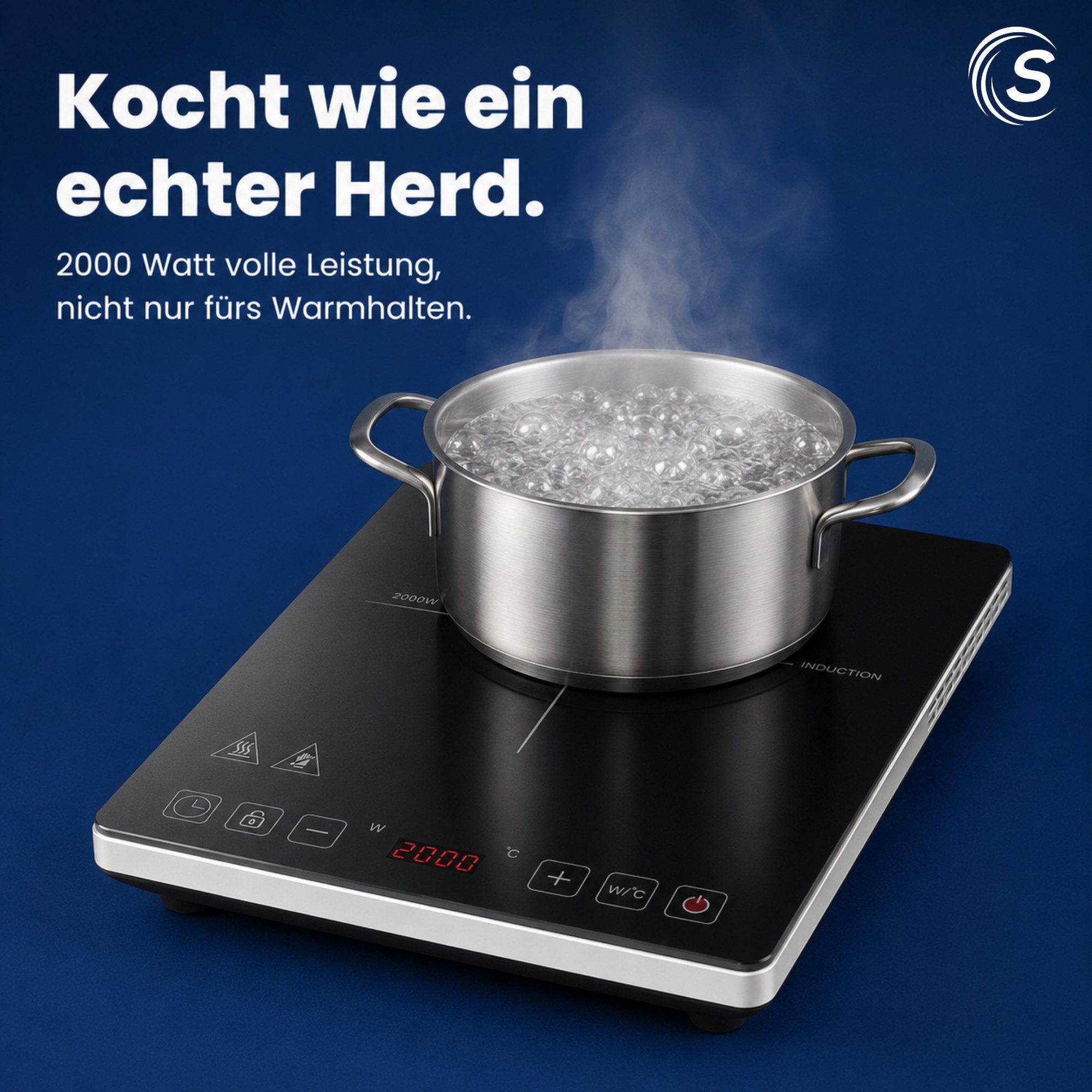 Sommertal Einzel-Induktionskochplatte Sommertal Induktionskochfeld 1 Platte 2000W Tragbar Super-Slim Design, mit 4h Timer, Touch, Kindersicherung, Profi Induktionskochplatte