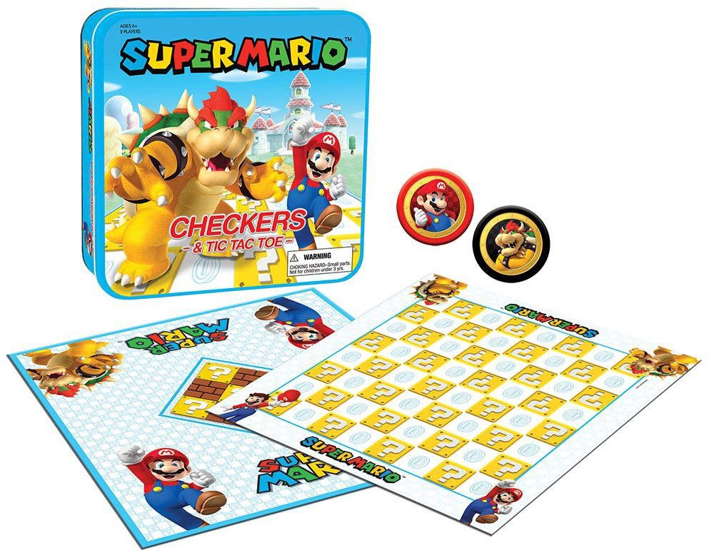 USAopoly Spielesammlung Super Mario Brettspiel Dame & Tic-Tac-Toe Mario vs. Bowser
