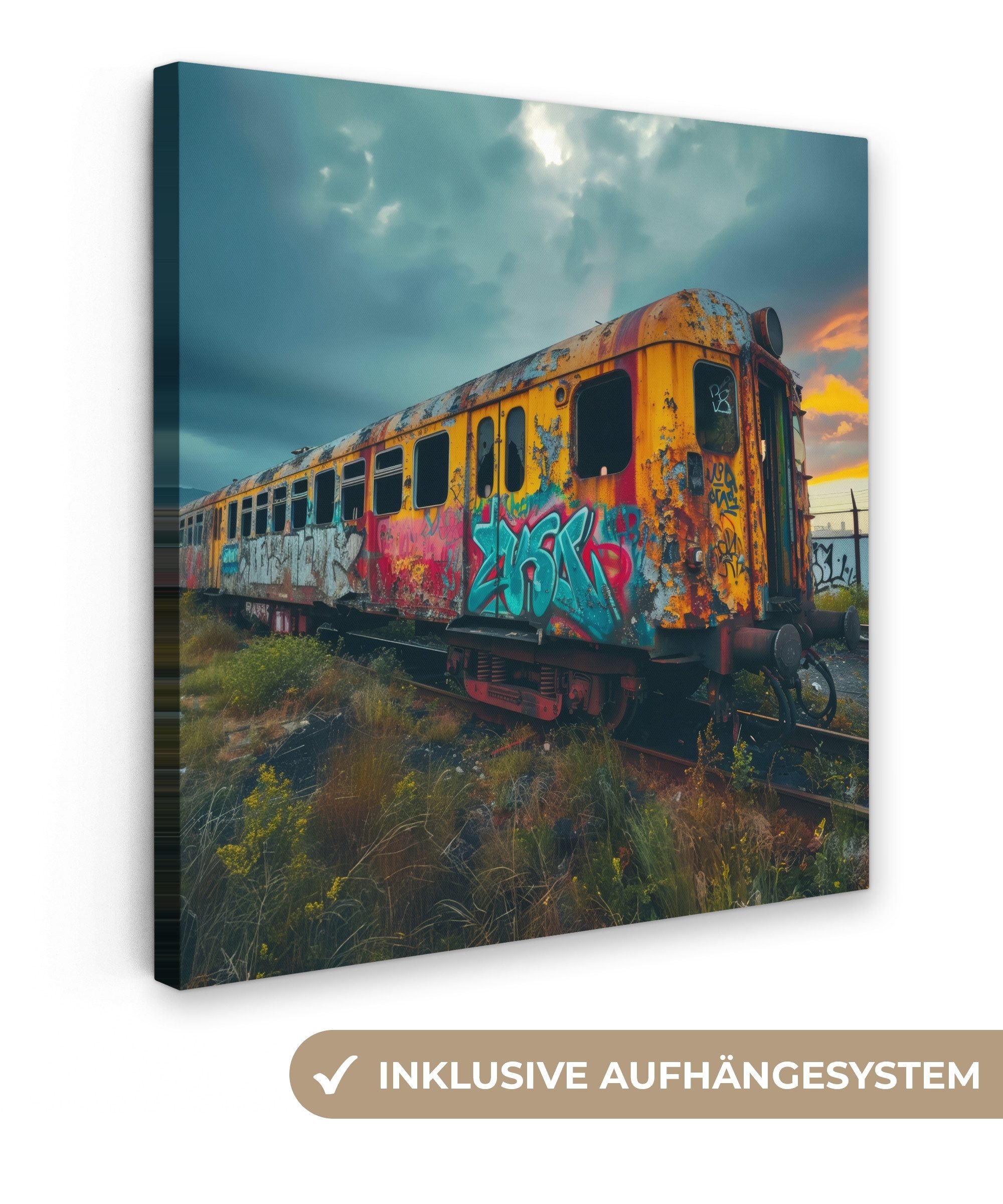 OneMillionCanvasses® Leinwandbild Graffiti - Verlassener Zug - Straßenkunst günstig online kaufen