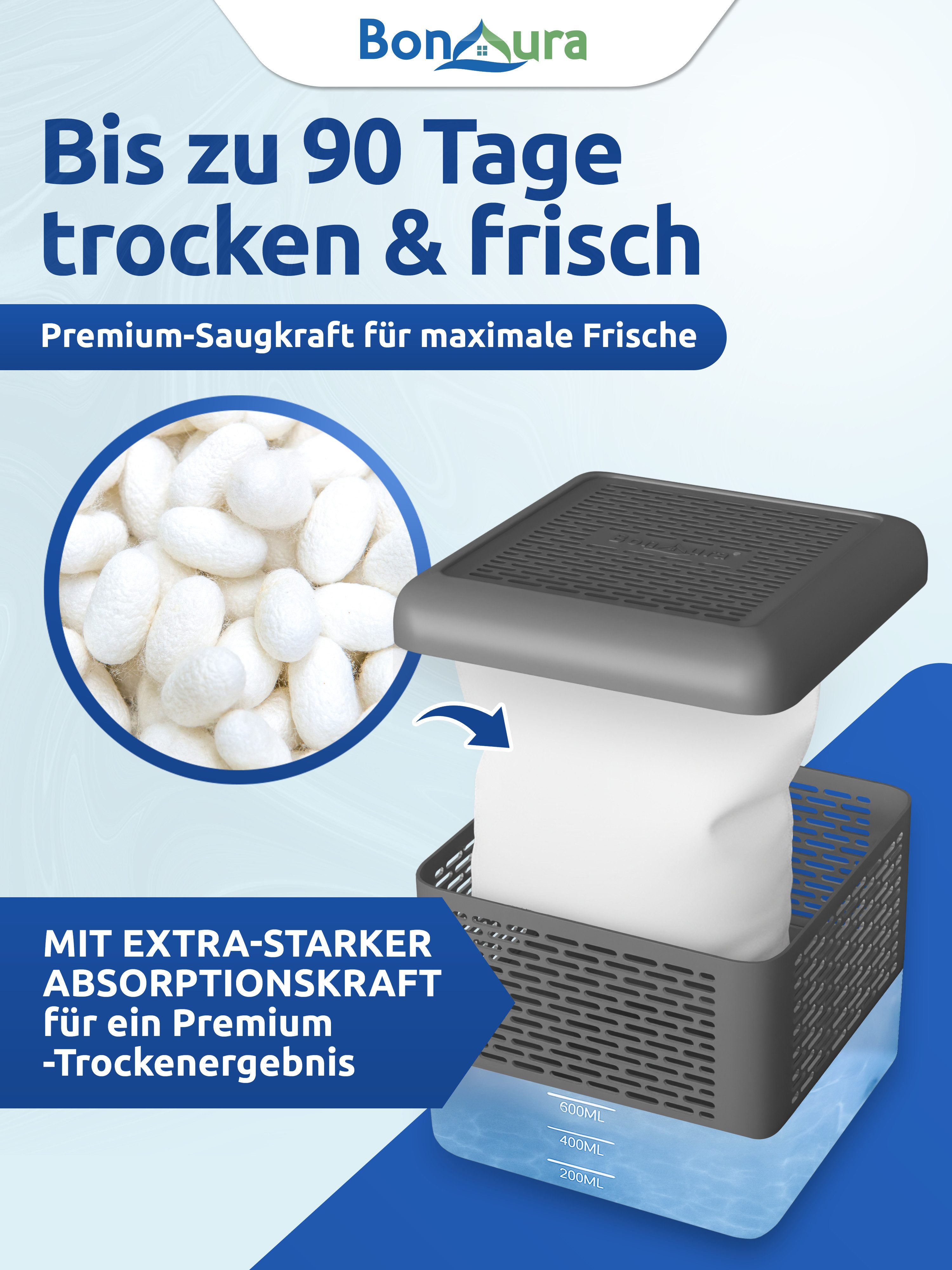 BonAura Luftentfeuchter-Nachfüllpack gegen Schimmel und Gerüche, für AirOne Select, Spar-Set, 12 x 400g Luftentfeuchter Granulat – Bild 5 von 5