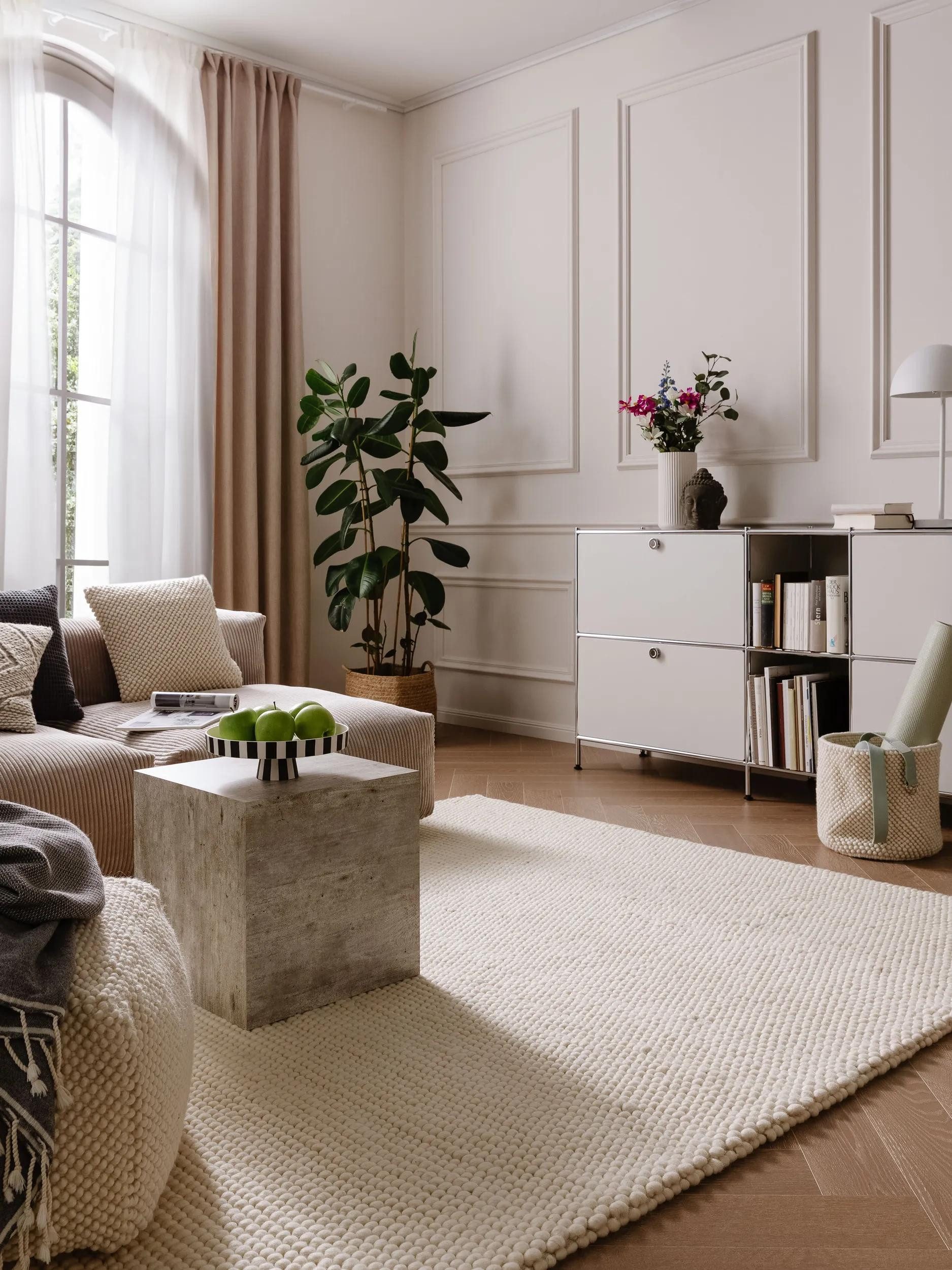 benuta Wollteppich Beads, rechteckig, Höhe: 11 mm, Wolle, handgewebt, Uni, günstig online kaufen