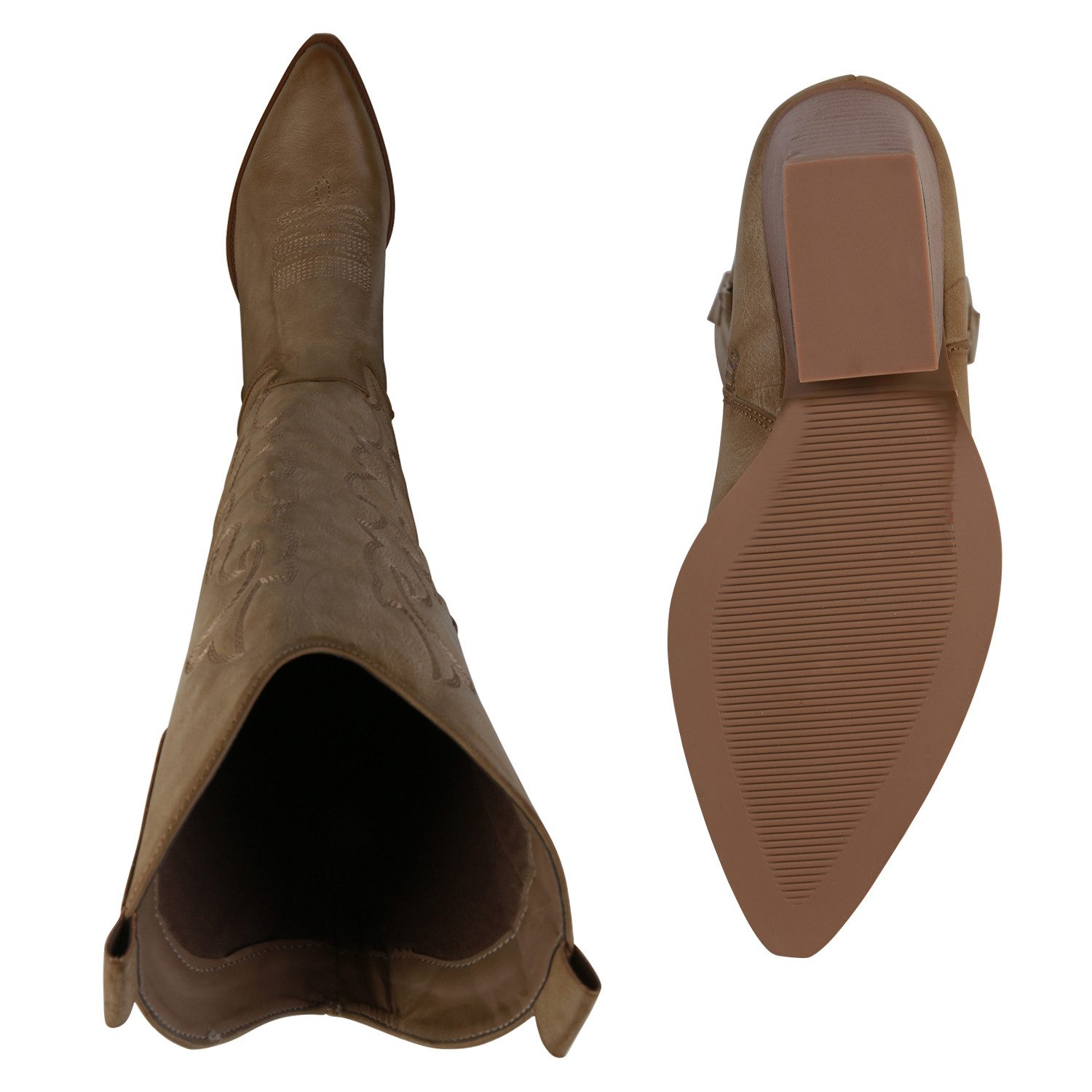 VAN HILL 838830 Cowboystiefel Damen Stiefel Cowboystiefel Stickereien Holzoptikabsatz