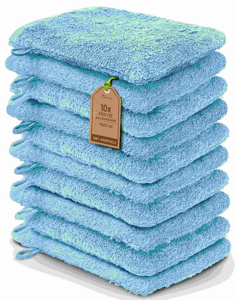 NatureMark Waschhandschuh 10er-Set Frottier Waschhandschuhe, 100% Baumwolle (10-St), Premium Frottier Waschhandschuhe, 15x21cm, Hell blau