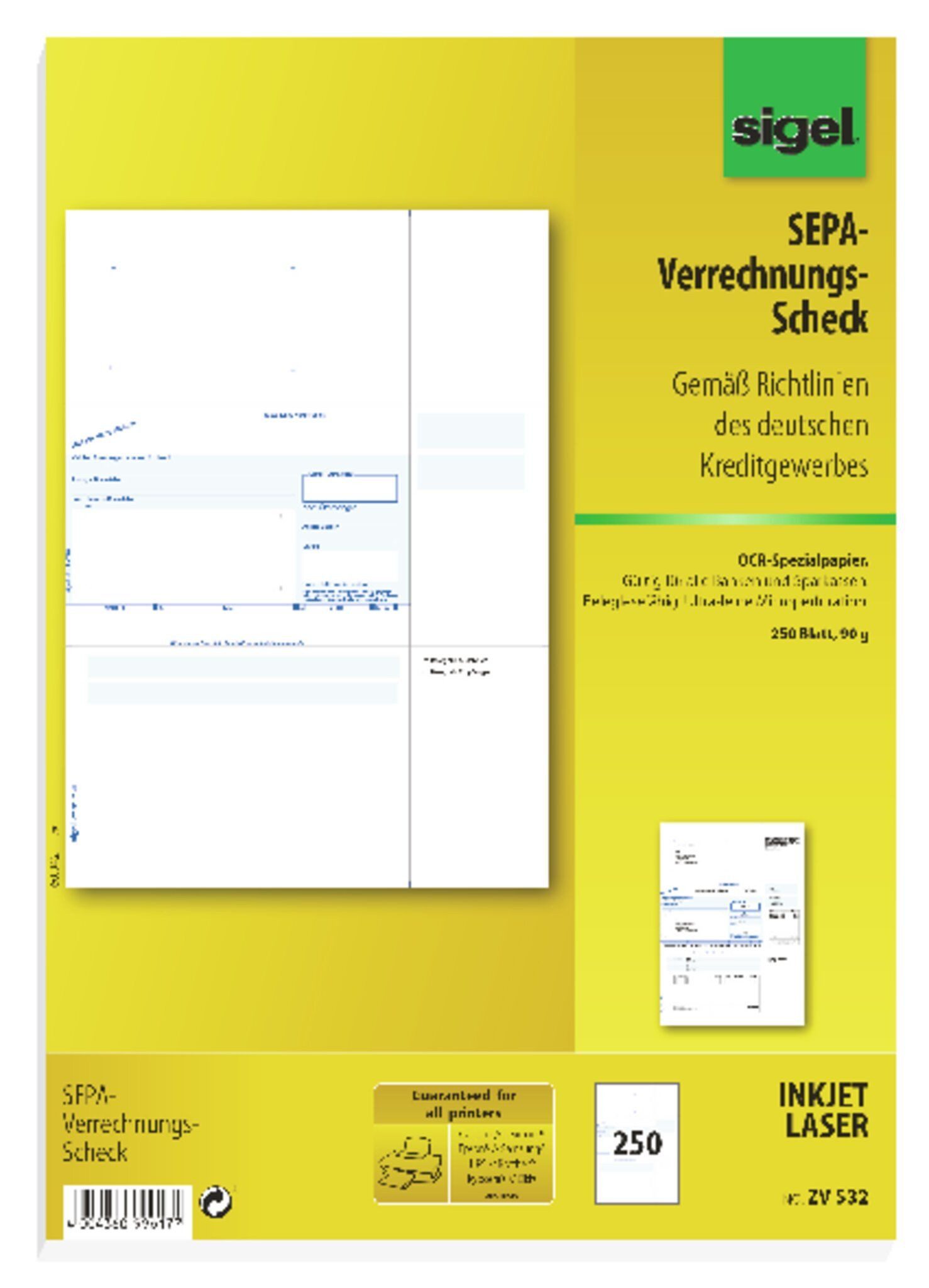 Sigel Haftnotizblock SIGEL ZV532 PC-SEPA-Verrechnungs-Scheck - A4 - für eyestyle®