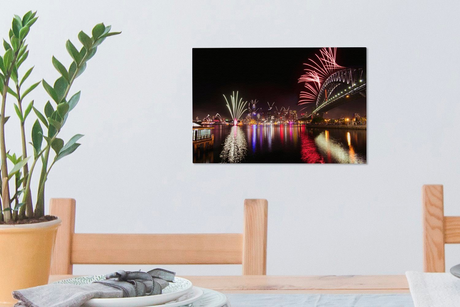 (1 Leinwandbilder, OneMillionCanvasses® Harbour Leinwandbild in Bridge Wanddeko, Aufhängefertig, Feuerwerk Australien, cm Wandbild St), mit 30x20 Sydney