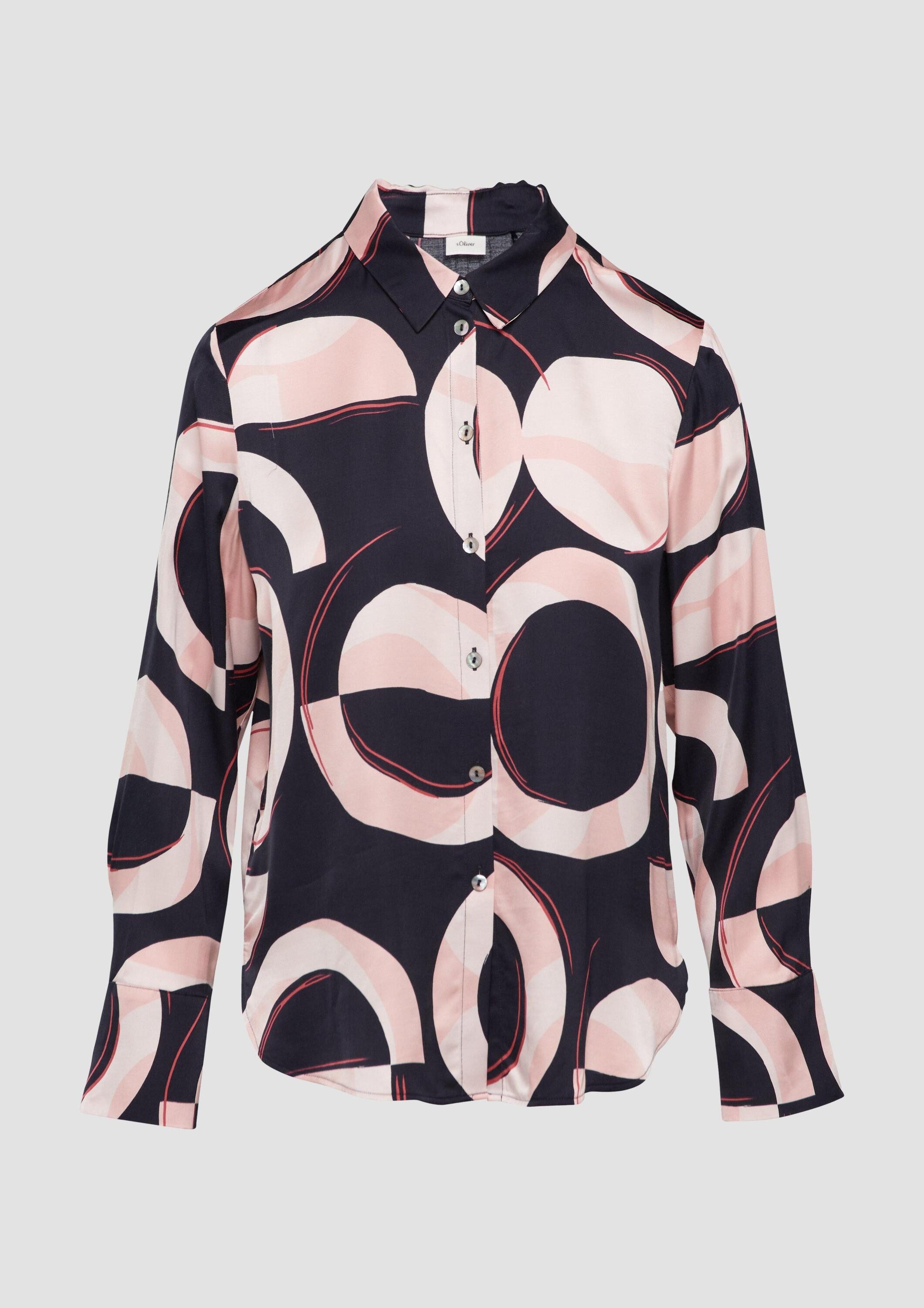 s.Oliver Langarmbluse Bluse Satinierte Longbluse mit Falten-Details
