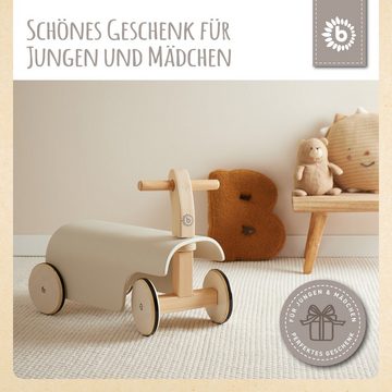 BIECO Lauflernhilfe Bieco Rutschauto Holz weiß Modernes Holz Rutschfahrzeug ab 1 Jahr Holz Rutscher mit Gummibereifung Vierrad Babyrutscher Holz in klassischem Design Rutschfahrzeug Holz belastbar bis 15 kg