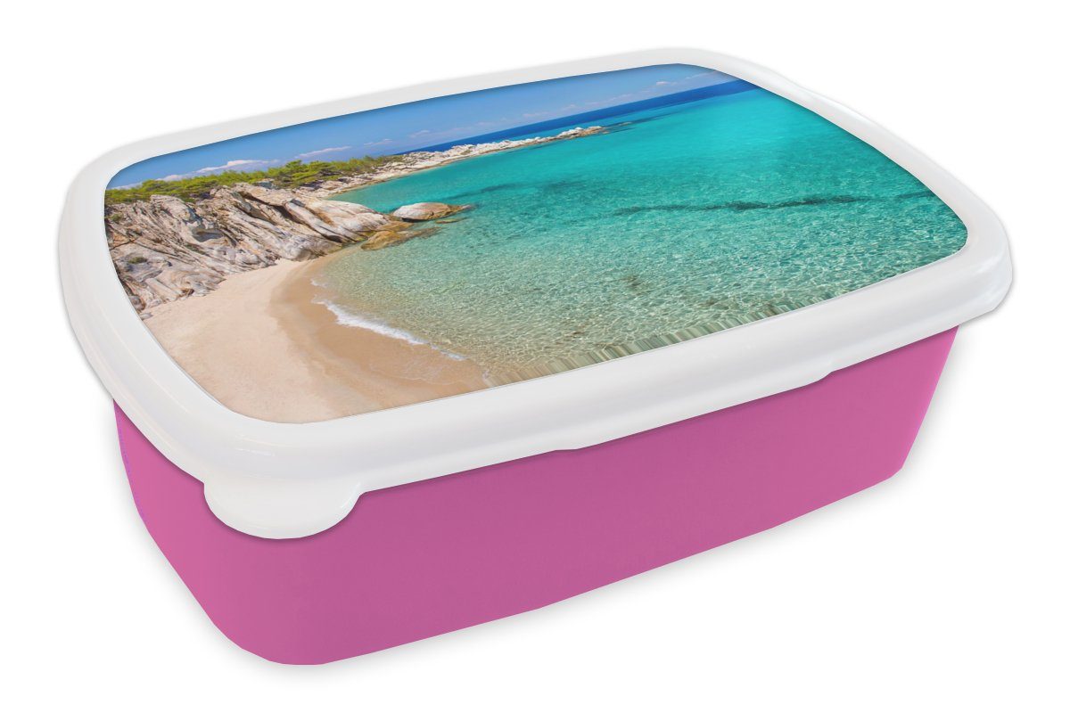 MuchoWow Lunchbox Meer - Strand - Sommer, Kunststoff, (2-tlg), Brotbox für Erwachsene, Brotdose Kinder, Snackbox, Mädchen, Kunststoff rosa