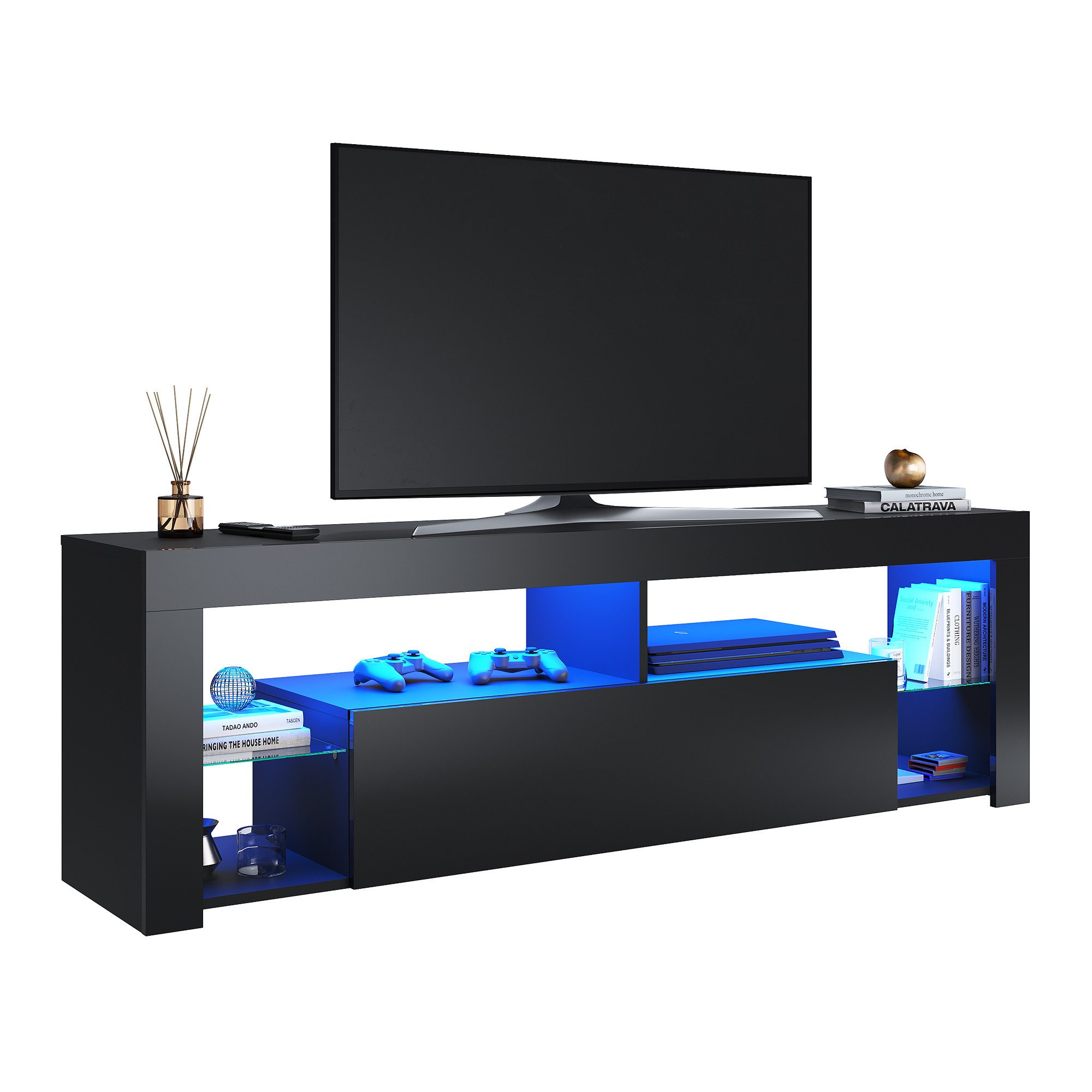 SONNI TV-Schrank Schwarzer TV-Ständer mit LED-Beleuchtung Stilvoll mit 12 L günstig online kaufen