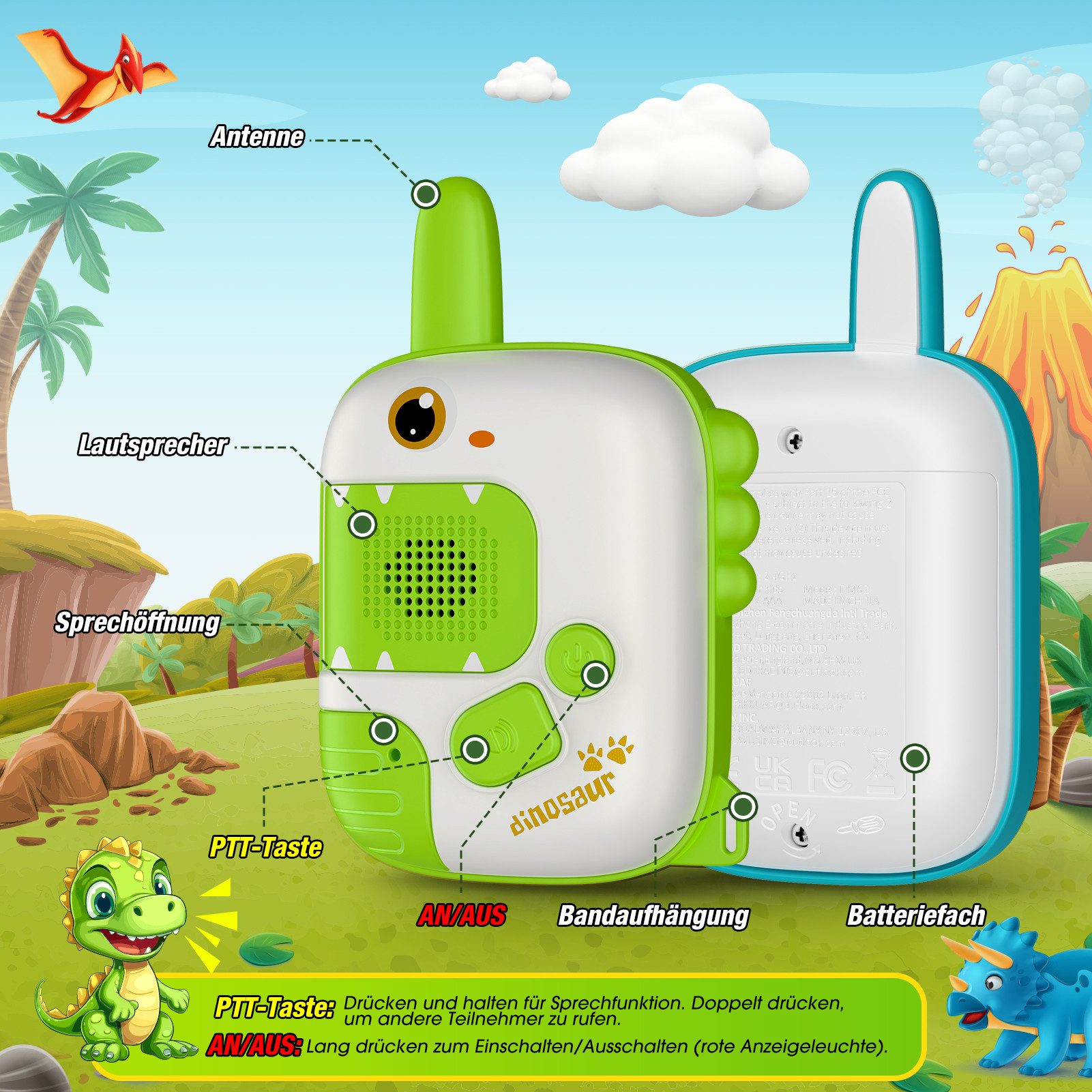Wootoy Walkie Talkie Funkgeräte Kinder Walkie Talkie Spielzeug klare Sprachübertragung, (mit Reichweite von bis zu ca. 300 m, 2-St., Kompaktes ergonomisches Design mit praktischen Trageschlaufen), Robustes Gehäuse für den täglichen Einsatz im Innen- und Außenbereich