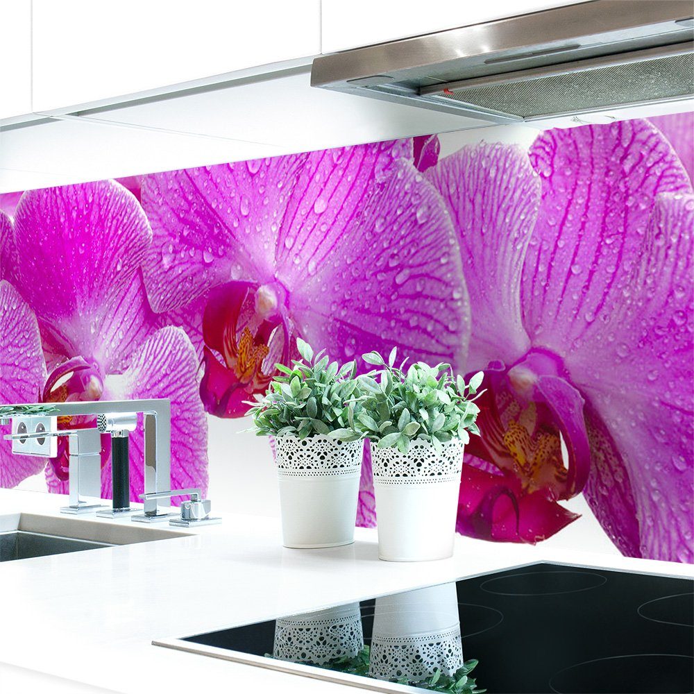 DRUCK-EXPERT Küchenrückwand Küchenrückwand Orchideen Blüte Premium Hart-PVC 0,4 mm selbstklebend