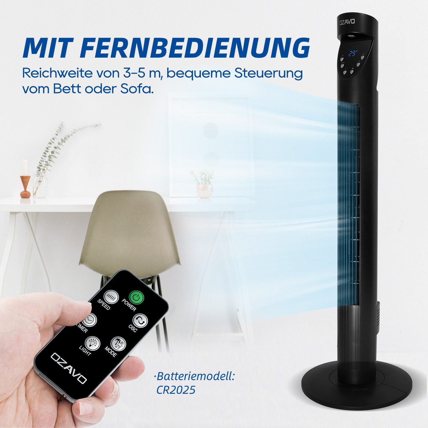 OZAVO Turmventilator OZ1515, Standventilator Säulenventilator 97,5cm günstig online kaufen