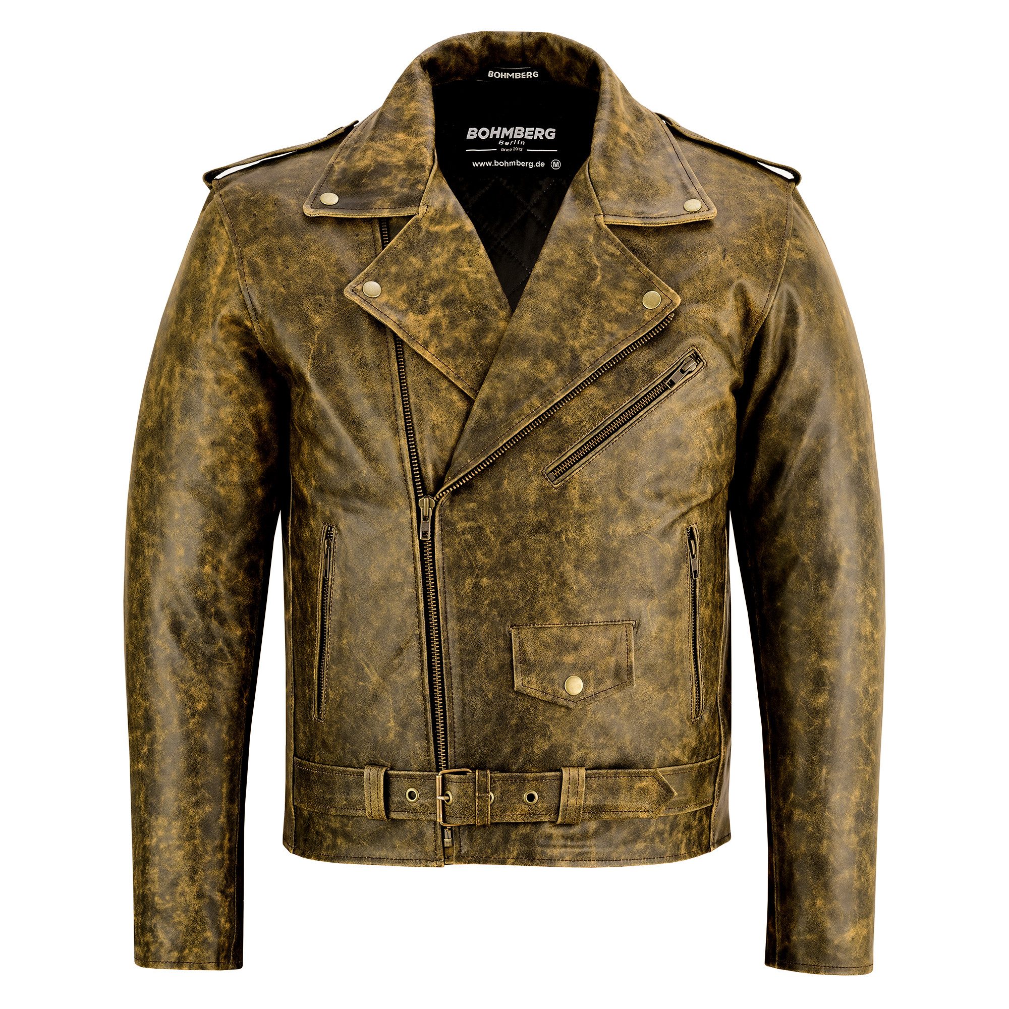 BOHMBERG Lederjacke Herren Retro Biker Highway aus echtem Vollleder Bronze