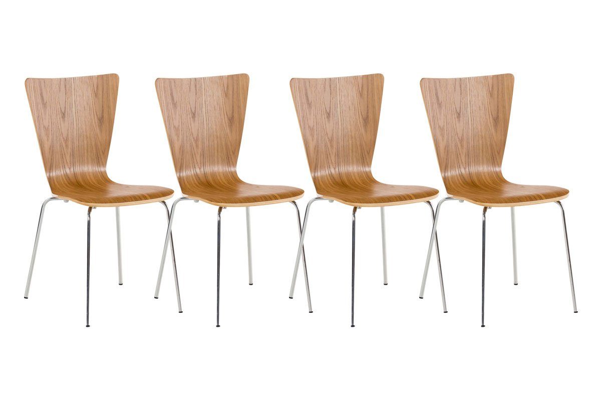 TPFLiving Besucherstuhl Jaron mit ergonomisch geformter Sitzfläche - Konferenzstuhl (Besprechungsstuhl - Warteraumstuhl - Messestuhl, 4 St), Gestell: Metall chrom - Sitzfläche: Holz eiche