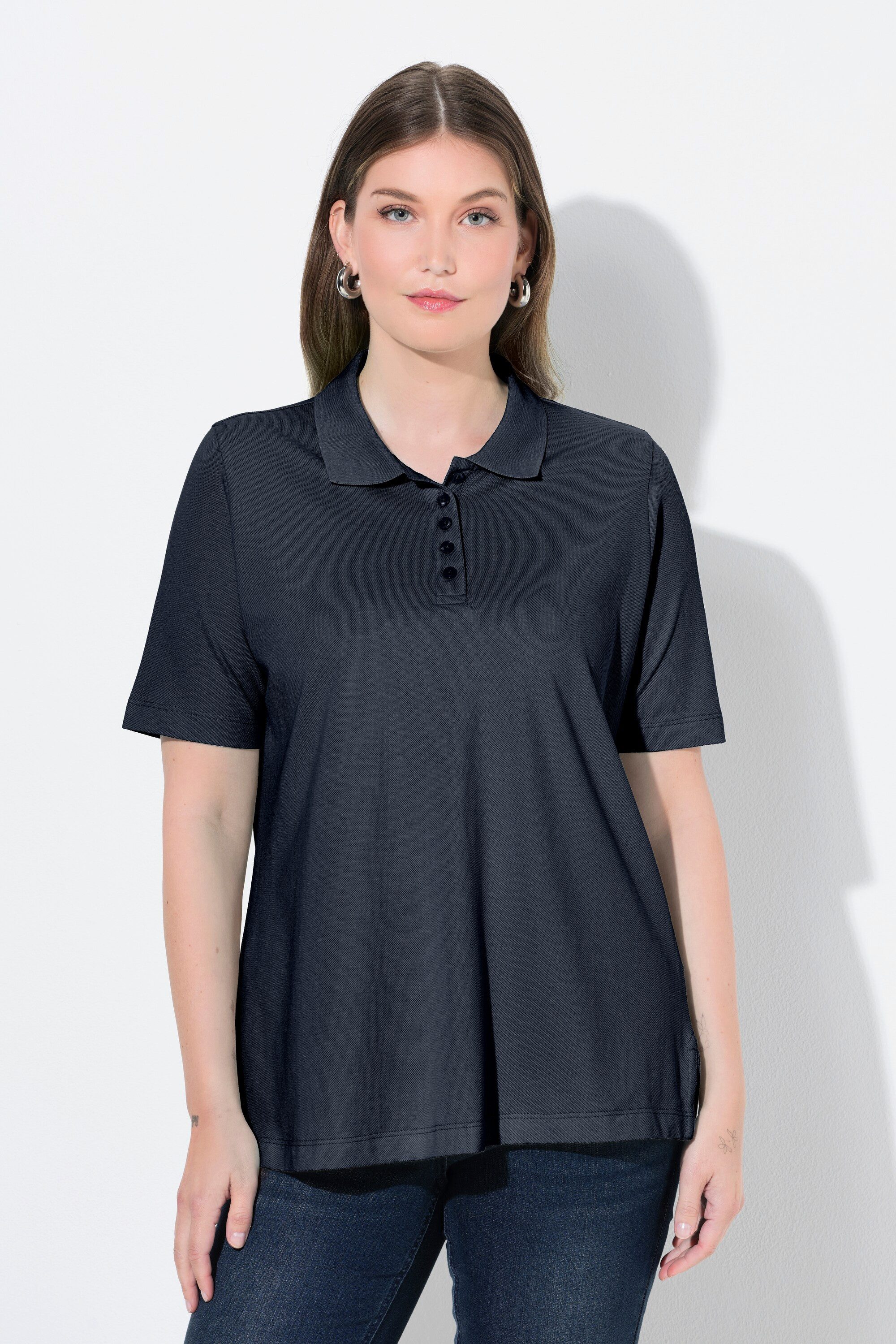 Ulla Popken Poloshirt Poloshirt längere Knopfleiste Polokragen Halbarm