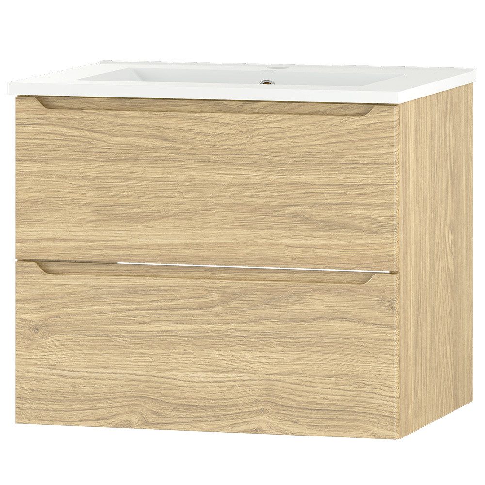 Lomadox Waschtisch ERICE-140, Waschbeckenunterschrank 60 cm breit in Eiche mit Waschbecken