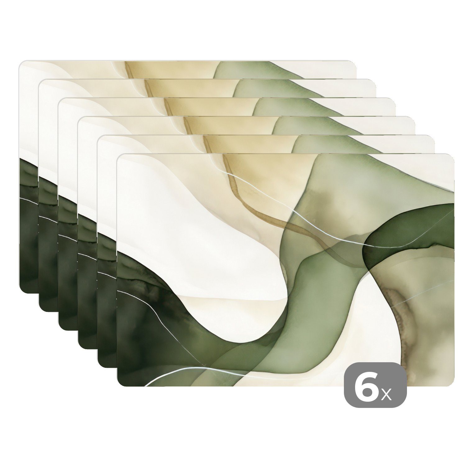 MuchoWow Platzset Grün - Kunst - Abstrakt, (6-St), Platzsets, Tischset, Abwaschbar, Tischsets, Platzdeckchen