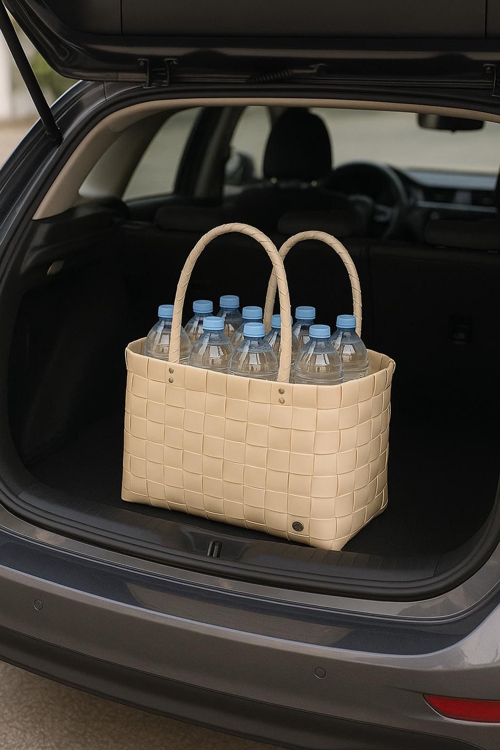 Kobolo Einkaufsshopper Shopper BEZ aus PE geflochten mit PU Henkeln beige, günstig online kaufen