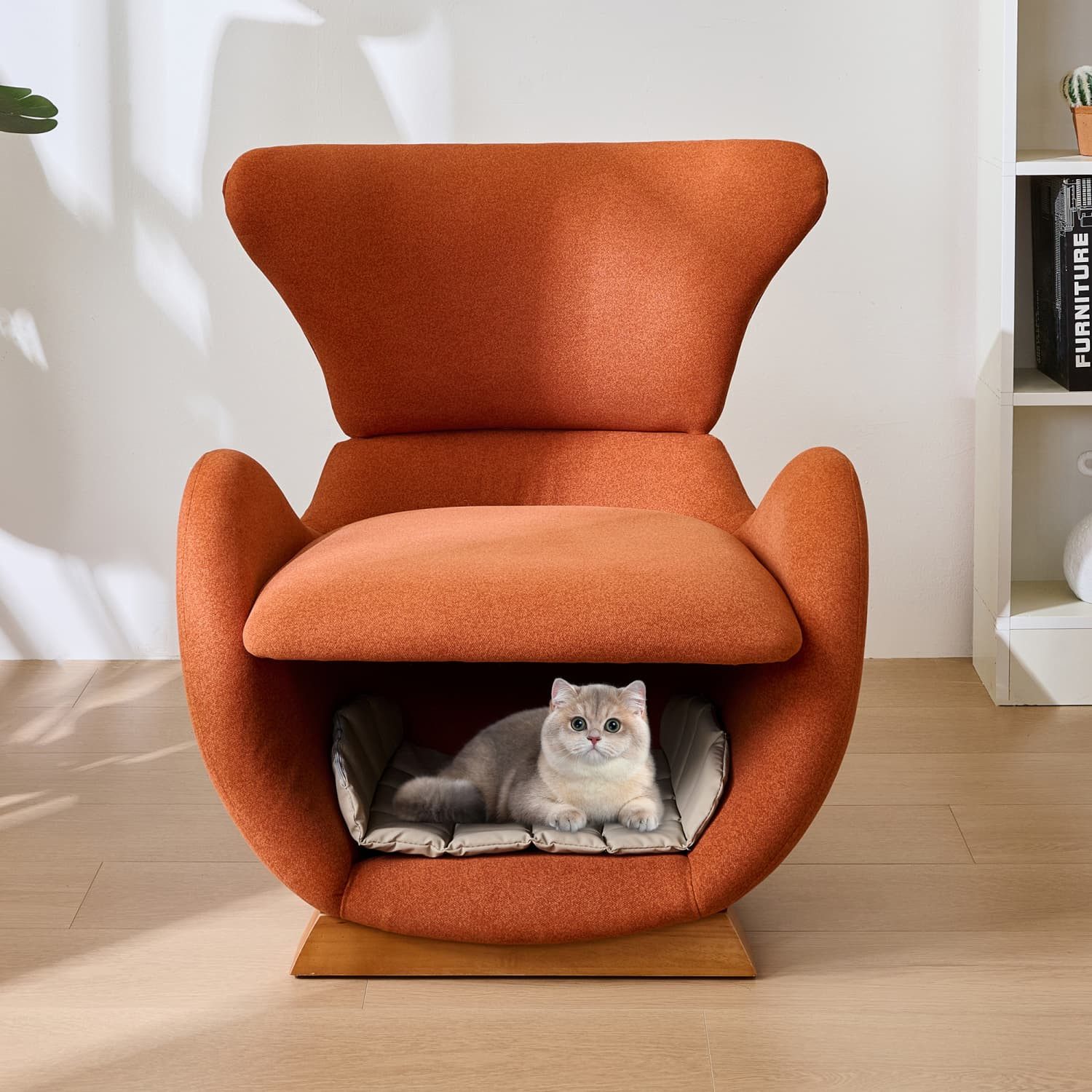 ANYSUN Loungesessel Relaxsessel mit Katzenhöhle,kratzfester Stoff,Holzbeine,bis 150 kg (1-st), Einzelsofa im Walhai-Look mit Gepolsterter Sitz für Wohnzimmer
