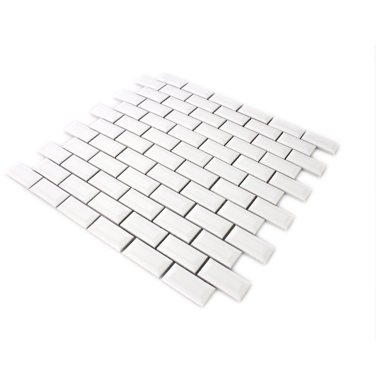 Mosafil Mosaikfliesen Mosaikfliesen Metro Keramik Picton Facette, Keramik 30.000x30.000, weiß, Verlegefertig auf ein Netz geklebt - Frostsicher - Wasserfest