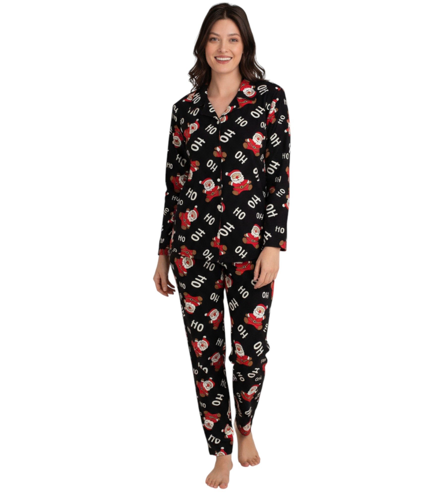 fashionshowcase Pyjama Damen Weihnachts-Schlafanzug Winter Hausanzug Santa günstig online kaufen