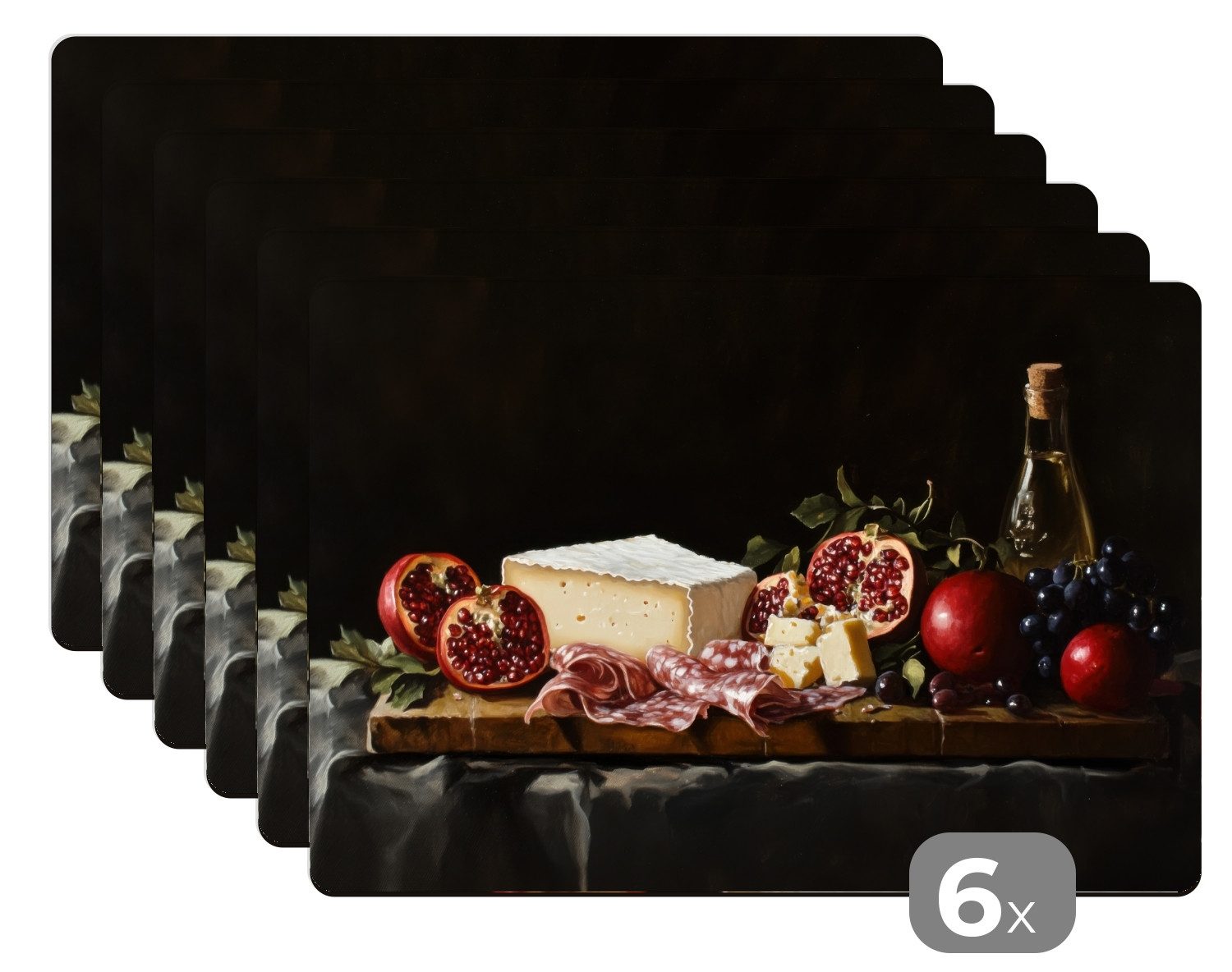 MuchoWow Platzset Stilleben - Vintage - Trinktafel, (6-St), Platzsets, Tischset, Abwaschbar, Tischsets, Platzdeckchen