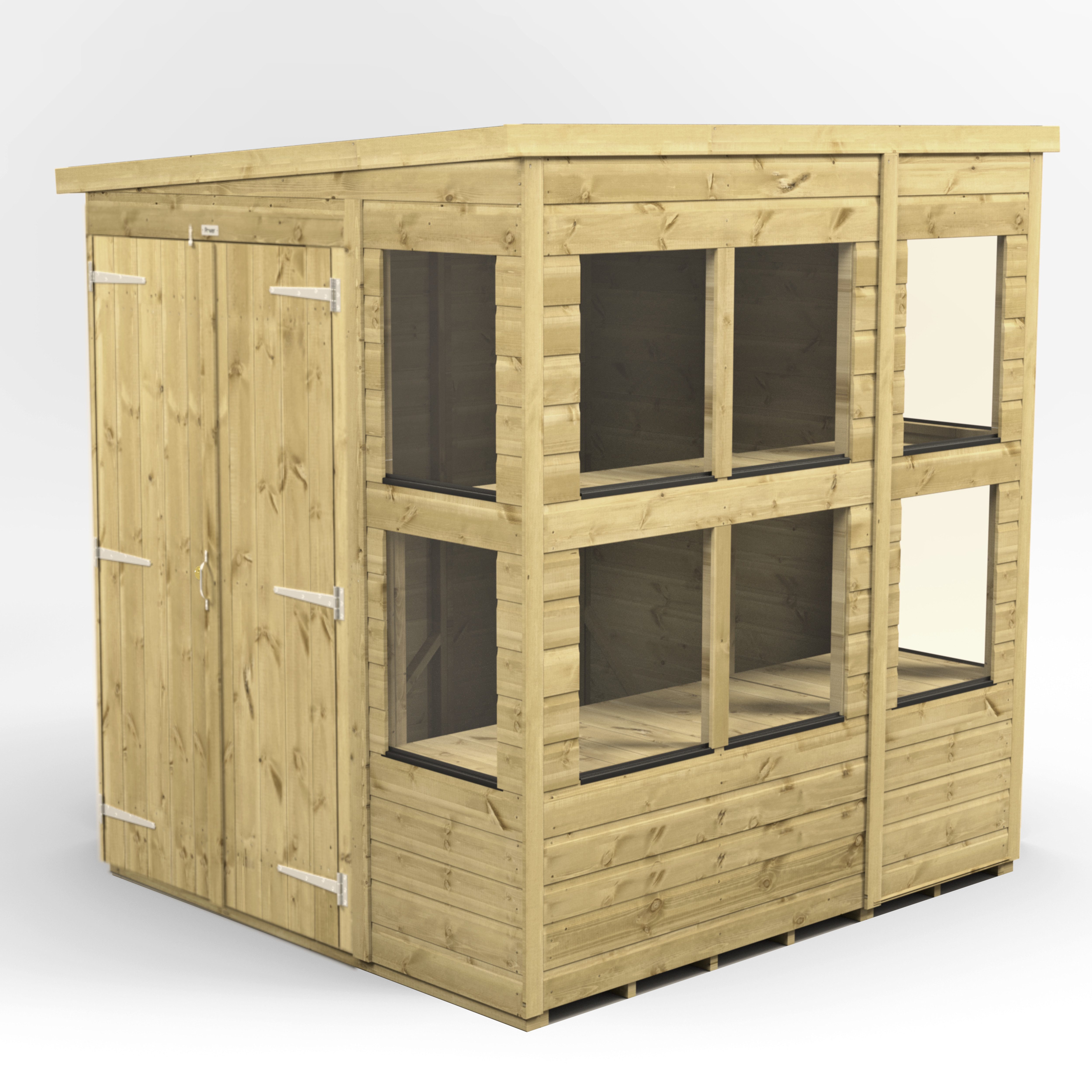 Gartenhaus Premium Holz-Gewächshaus mit Pultdach aus Vollholz mit Doppeltür