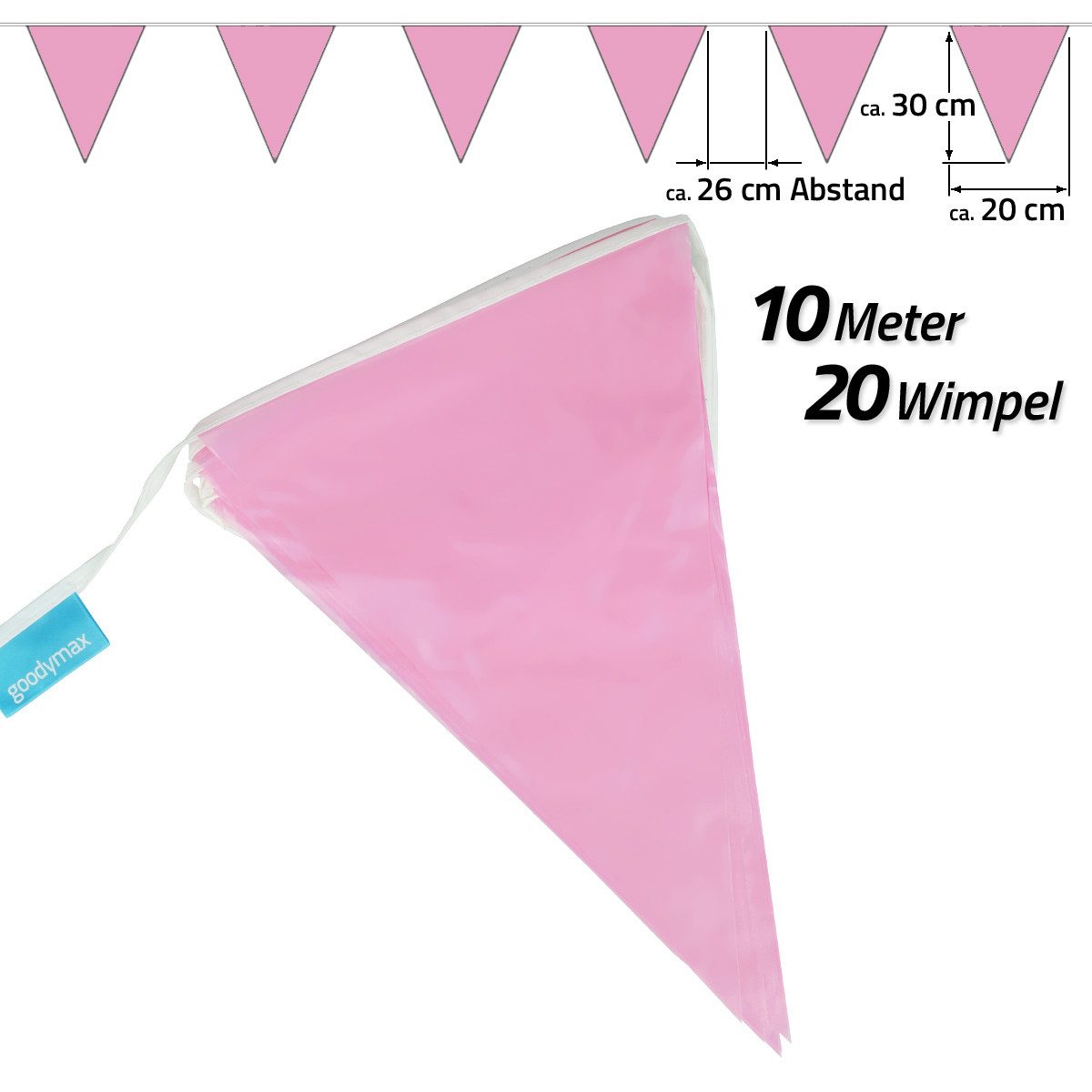 Goodymax Hängedekoration Wimpelkette 10 m, 20 Wimpel a 20 x 30 cm Girlande Fähnchen