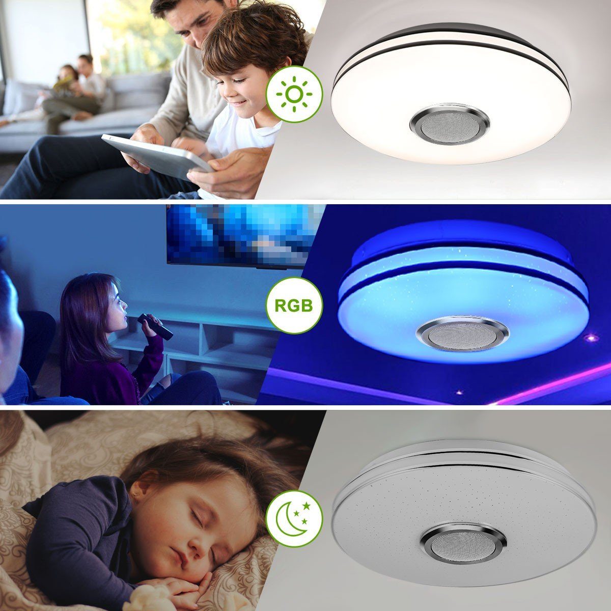 36W integriert, Lautsprecher, LED Wohnzimmer APP-Steuerung, 30cm RGB Fernbedienung LED Bluetooth für - Küche Dimmbar Deckenleuchte Schlafzimmer oder fest Φ Dimmbar, Deckenleuchte OULENBIYAR 36W mit LED mit RGB,